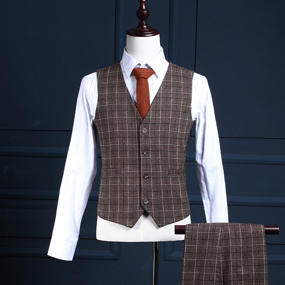 Men's 3-Piece Gangster Pinstripe Checkered Suit Set - Classic Fit Single Breasted Blazer & Flat Front Pants for Formal Events, Weddings & Vintage Style