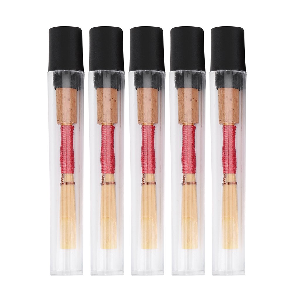 Premium Handmade Bamboo Oboe Reeds - Medium Soft Strength (Pack of 5) with Transparent Storage Case | Professional Quality Oboe Accessories for Beginners | Perfect for Practice, Performances & Music Classes