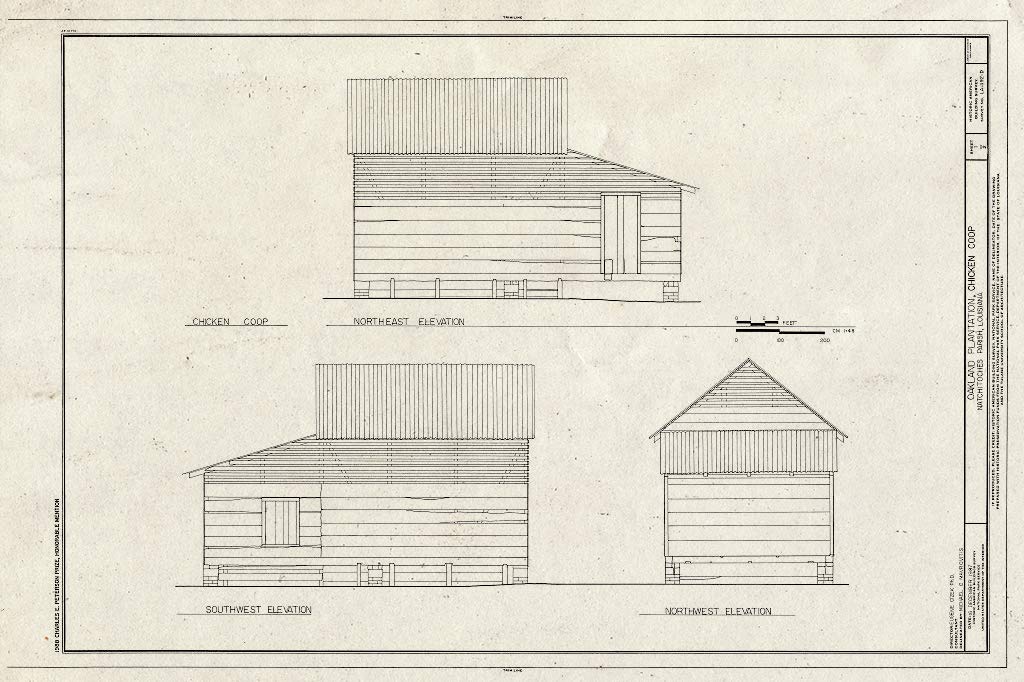 Vintage Blueprint HABS LA,35-Berm,2-D - Oakland Plantation Chicken Coop Architectural Drawing | 36x24 Inch Historic Preservation Art | Perfect for Home Decor, Office Wall Art & History Enthusiasts