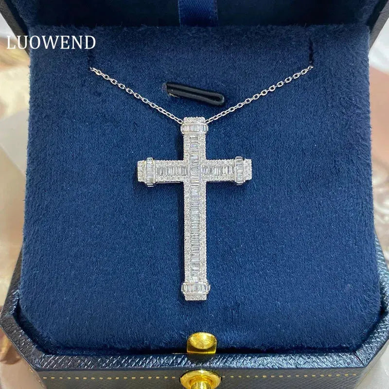 18K White Gold Cross Pendant Necklace with 0.70ct Natural Diamonds - Elegant Women's Jewelry Gift for Christmas, Anniversary & Special Occasions