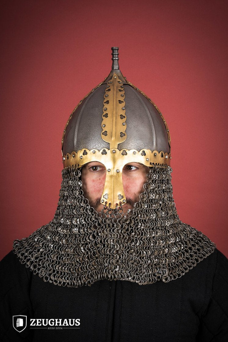 Authentic Medieval Rus Helmet with Riveted Aventail - 1.6mm Steel - Viking Reenactment & LARP Costume - Perfect for Historical Events, Cosplay, and Collectors