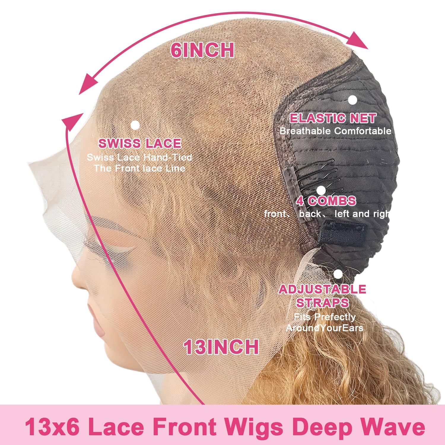 Honey Blonde 26 Inch Deep Wave Lace Front Wig - 13x6 HD Transparent Lace Frontal Human Hair Wig with Pre-Plucked Hairline & 180% Density for Women | Perfect for Daily Wear, Cosplay, and Special Occasions