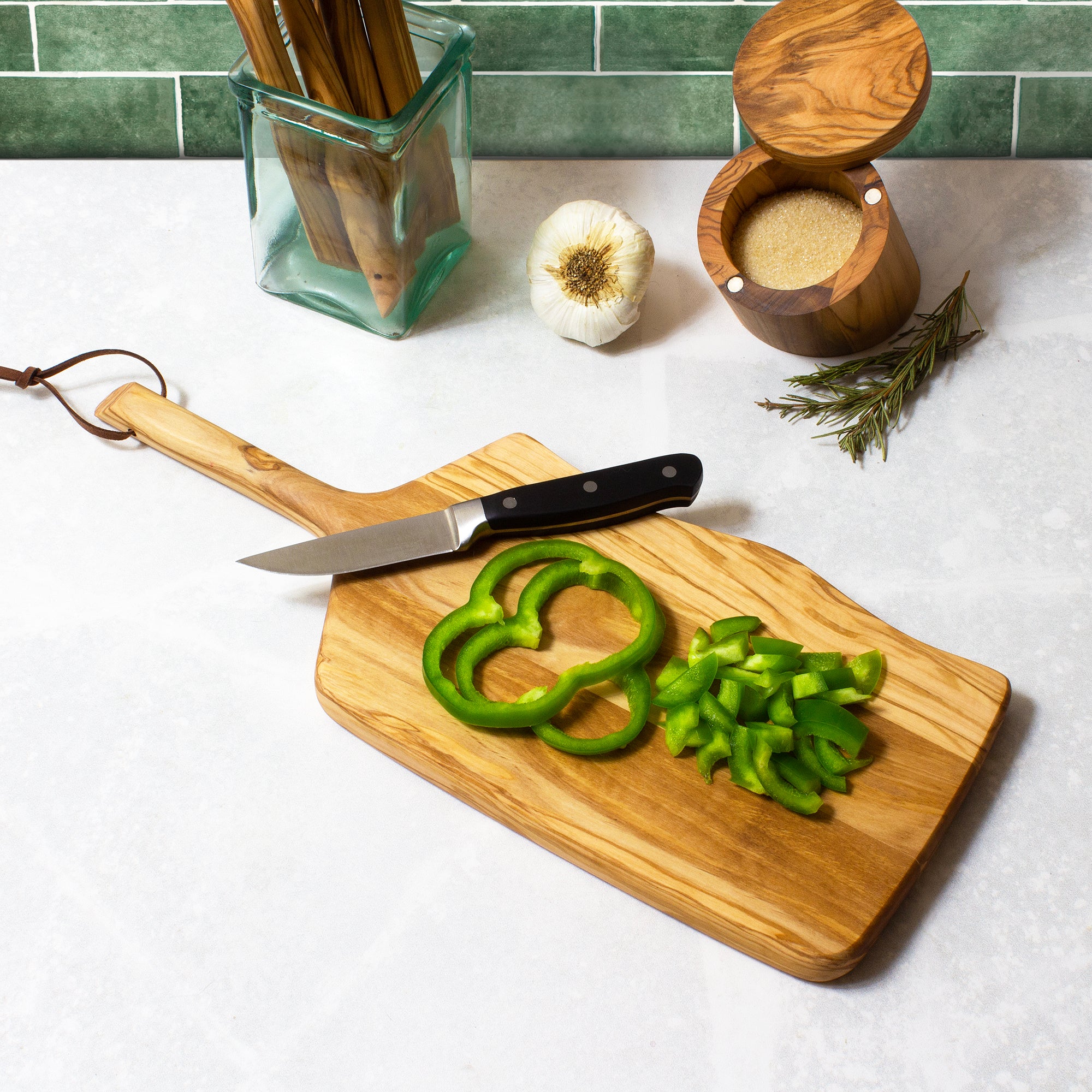 Rock & Branch® Olive Wood Charcuterie Board - Handcrafted Serving Tray for Cheese, Charcuterie & Appetizers - Perfect for Entertaining, Parties & Wine Tasting Events