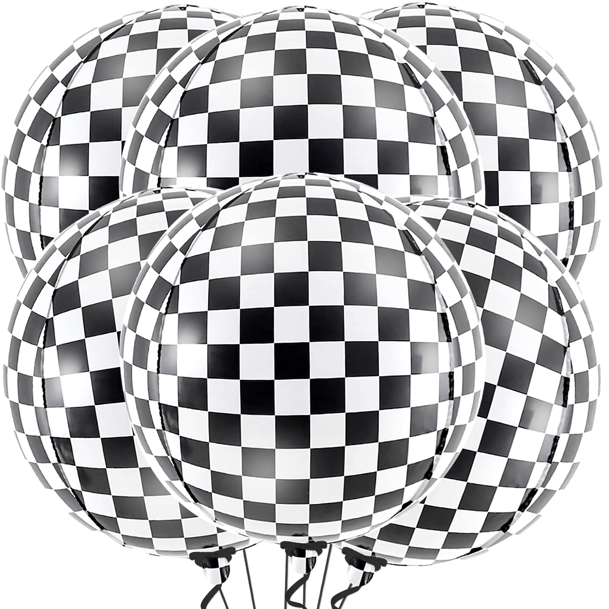 KatchOn 22 Inch Black and White Checkered Balloons - Pack of 6 | 4D Checker Balloons for Race Car Theme Party Decorations | Perfect for Birthday, Graduation, Baby Shower & Motorsport Events | Durable Latex Balloons for Indoor Outdoor Decor