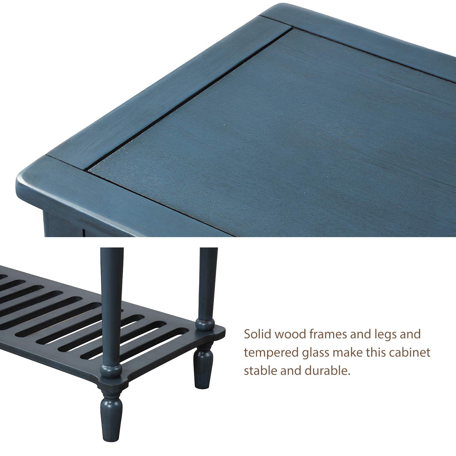 Merax Antique Blue Rustic Console Table with Storage - 3-Tier Entryway Table with 2 Drawers & 2 Glass-Front Cabinets - 42