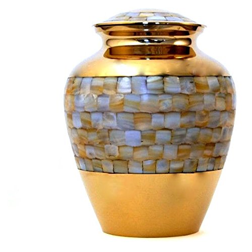 Premium Handcrafted Mother of Pearl Cremation Urn for Adults - Solid Brass Human Ashes Urn with Free Velvet Bag - Elegant Memorial Urn for Funeral, Home Display & Scattering Ceremonies