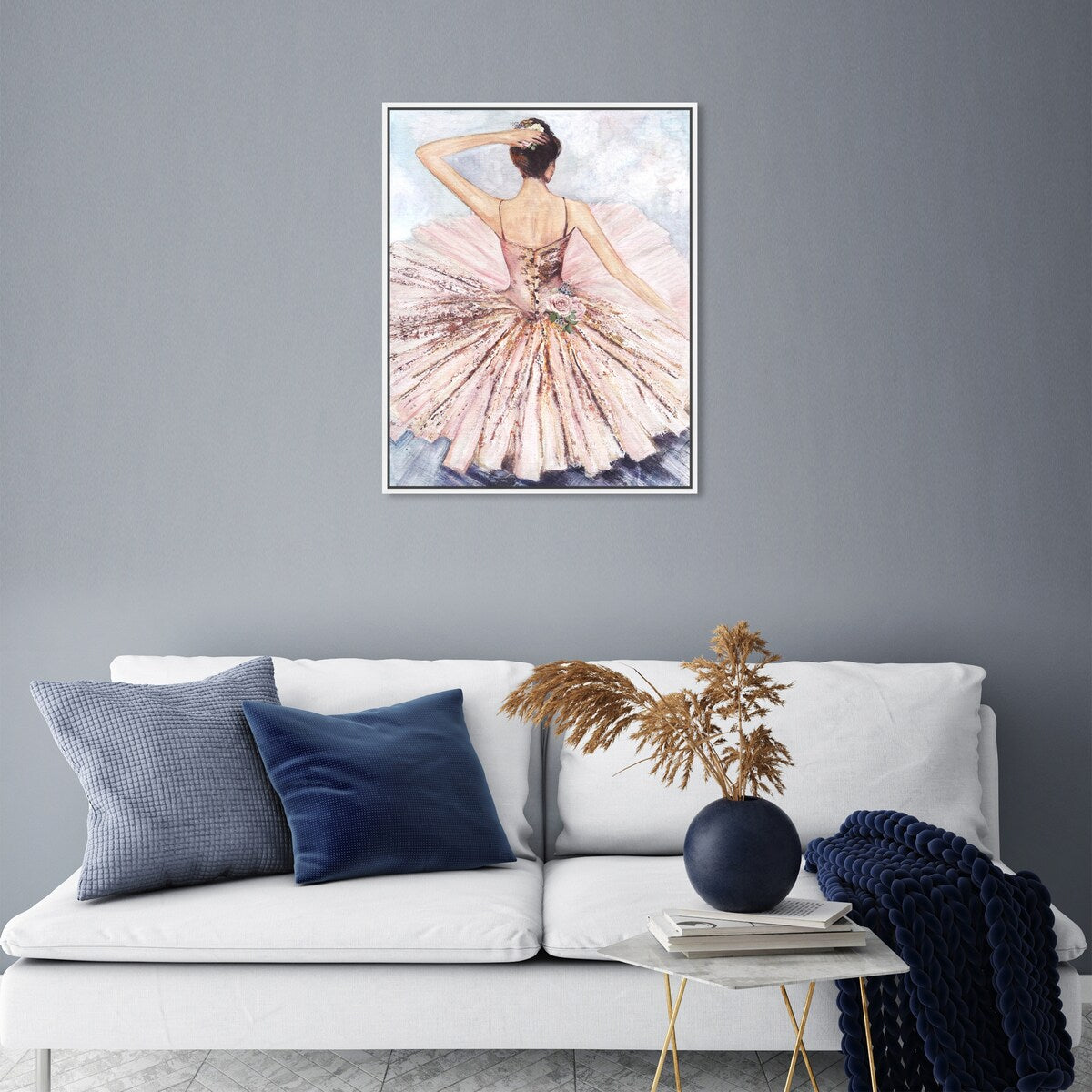 Ballet Dancer Tutu Glam Pink Roses Framed Canvas Wall Art Print - Elegant Ballet Inspired Home Decor for Living Room, Bedroom & Nursery - Perfect Gift for Dancers & Art Lovers