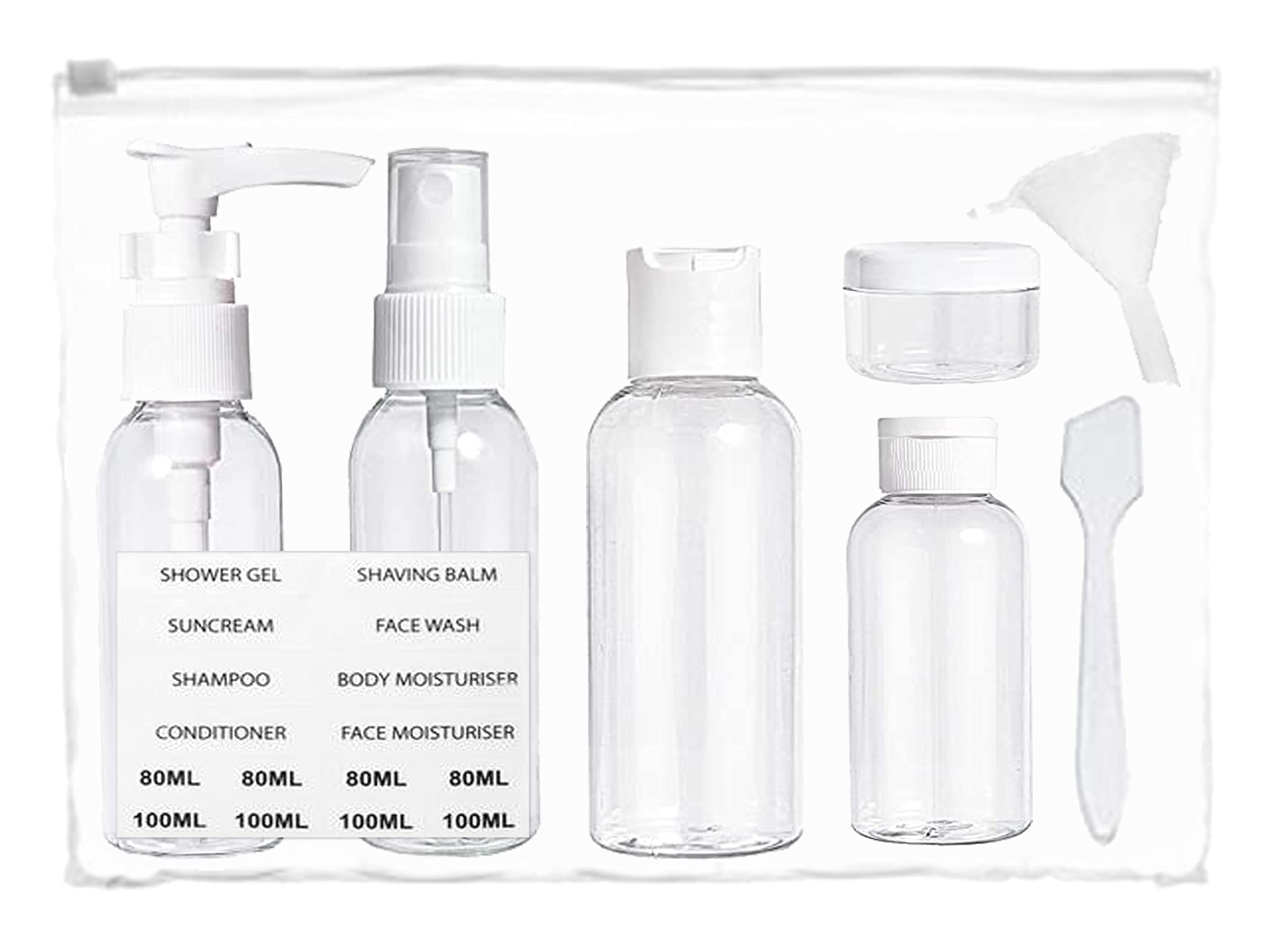Clear Plastic Travel Bottles Set - Leakproof Toiletry Containers for Shampoo, Body Wash & Liquids | TSA Approved Hand Luggage Accessories | Perfect for Air Travel, Gym & Camping Trips (White, One Size)