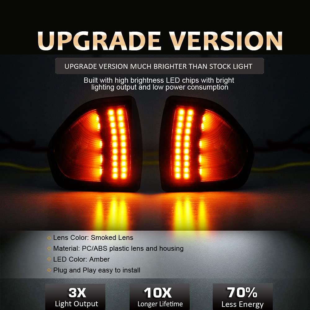 D-Lumina LED Side Mirror Turn Signal Light - Smoked Cover Lens for 2010-2018 Dodge Ram 1500/2500/3500/4500/5500 - Replacement for 68302828AA & 68302829AA - Pack of 2 - Enhances Safety & Style for Night Driving & Off-Road Adventures