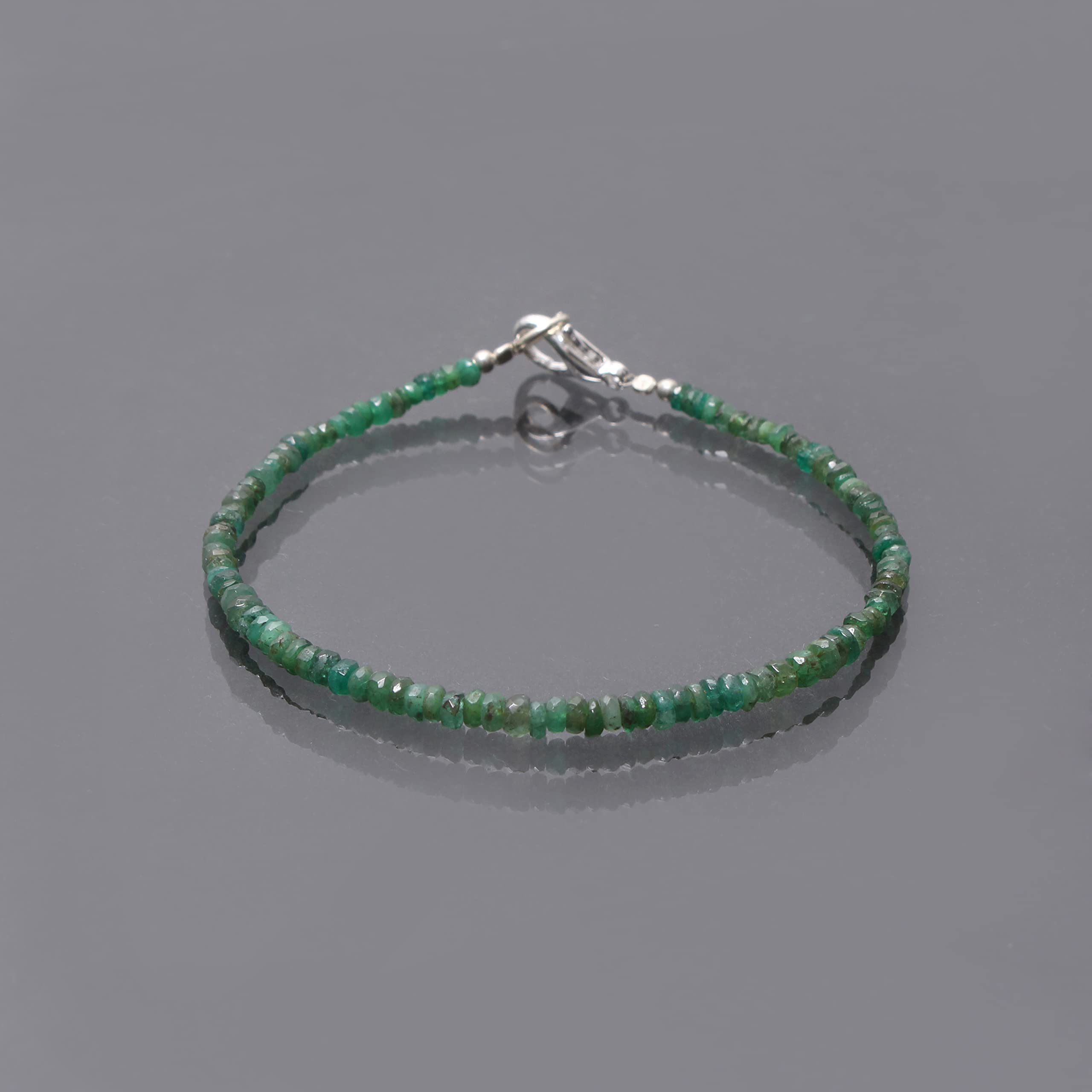 Natural Emerald Faceted Round 925 Sterling Silver Beaded Bracelet - Handmade Healing Jewelry for Women, Gift for Mom, Birthday, Anniversary, Meditation & Positive Energy