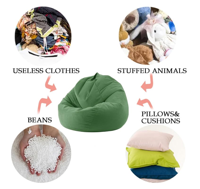 ENBAOHUI Washable Ultra Soft Corduroy Stuffed Animal Storage Bean Bag Chair Cover (No Filler) - Plush Toy Organizer for Kids & Adults, Perfect for Nursery, Playroom or Living Room Decor