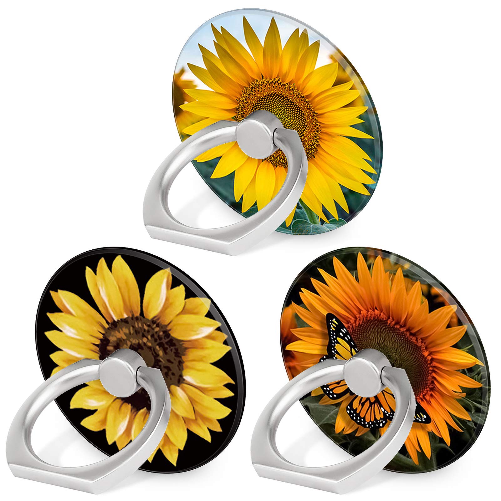 Bonoma 3 Pack Sunflower Phone Ring Holder - 360° Rotating Universal Grip Stand for iPhone, Samsung & Tablets | Perfect for Selfies, Video Calls & Hands-Free Viewing
