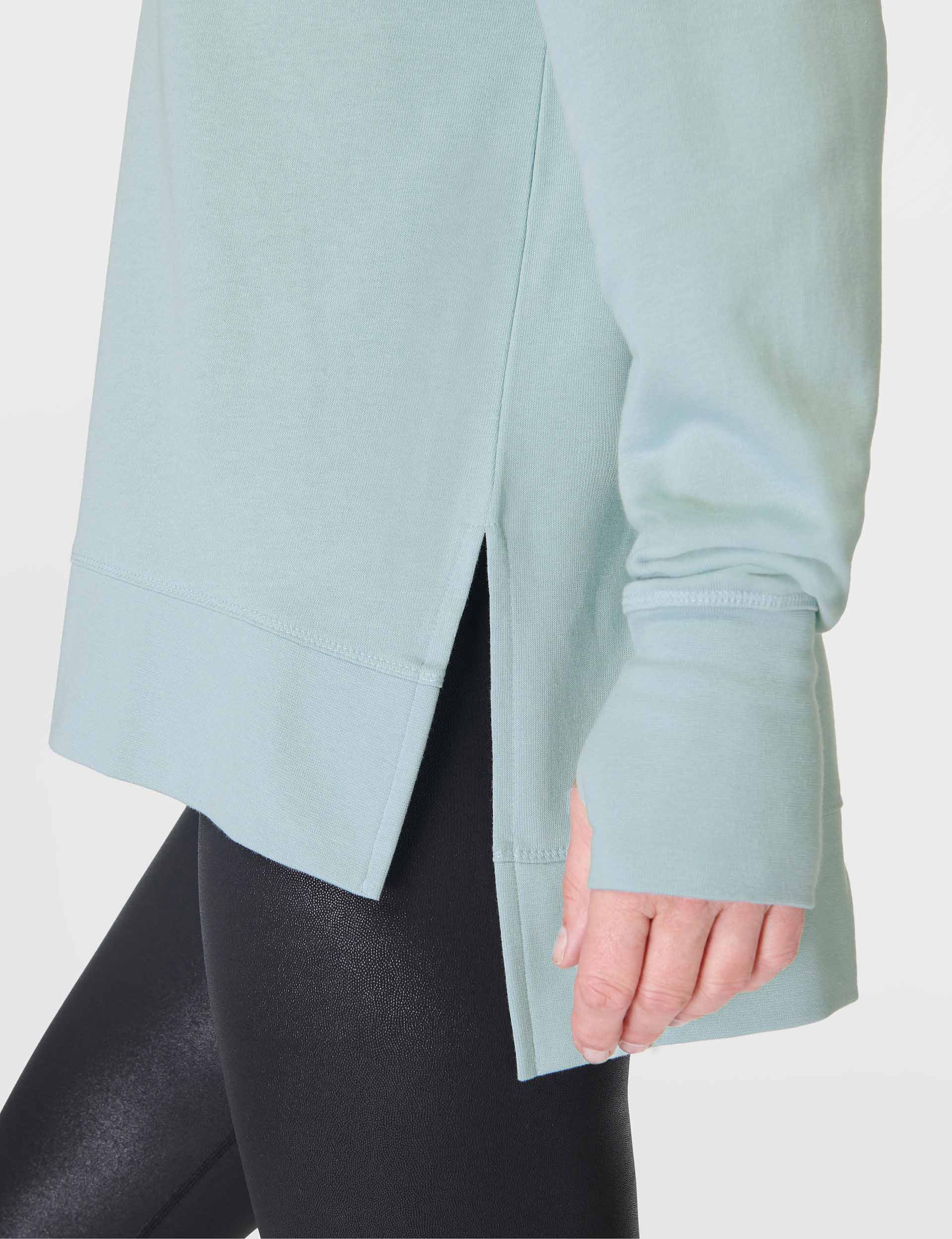 After Class Longline Sweatshirt for Women - Soft Oversized Pullover Hoodie in Muted Teal Blue | Casual Loungewear, Streetwear Fashion & Cozy Study Sessions