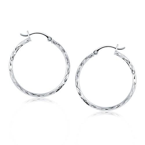 14K White Gold Diamond Cut Hoop Earrings for Women - Elegant Everyday & Party Jewelry Gift