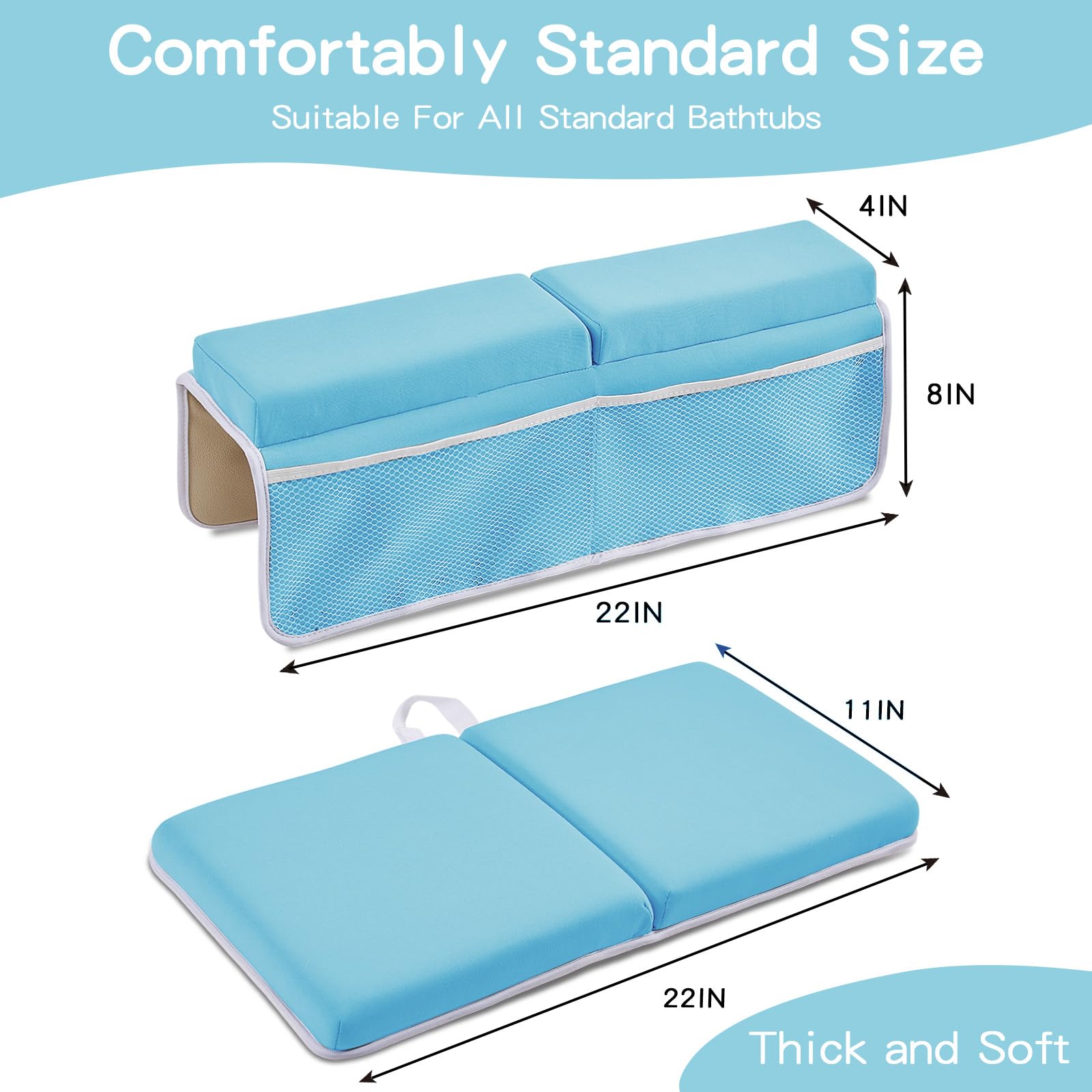 **ILPEOD Baby Bath Kneeler & Elbow Rest Pad Set – Thick Soft Memory Foam, Quick-Dry Bathtub Mat for Safe Baby Bathing | Non-Slip, Waterproof & Toy Organizer | Perfect Baby Shower Gift for Parents (Blue)**    *Ideal for stress-free bath time, nursery safety, and keeping baby essentials organized.*