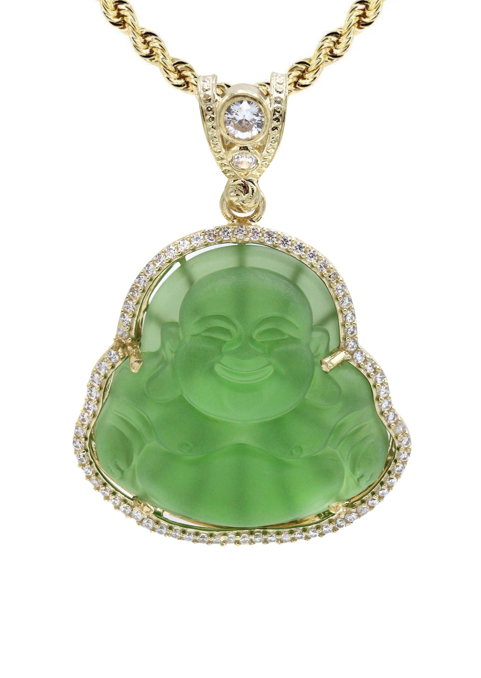10K Yellow Gold Green Buddha Pendant Necklace for Women & Men - 21.6 Grams Buddhist Jewelry - Spiritual Gift for Meditation, Yoga & Peaceful Lifestyle