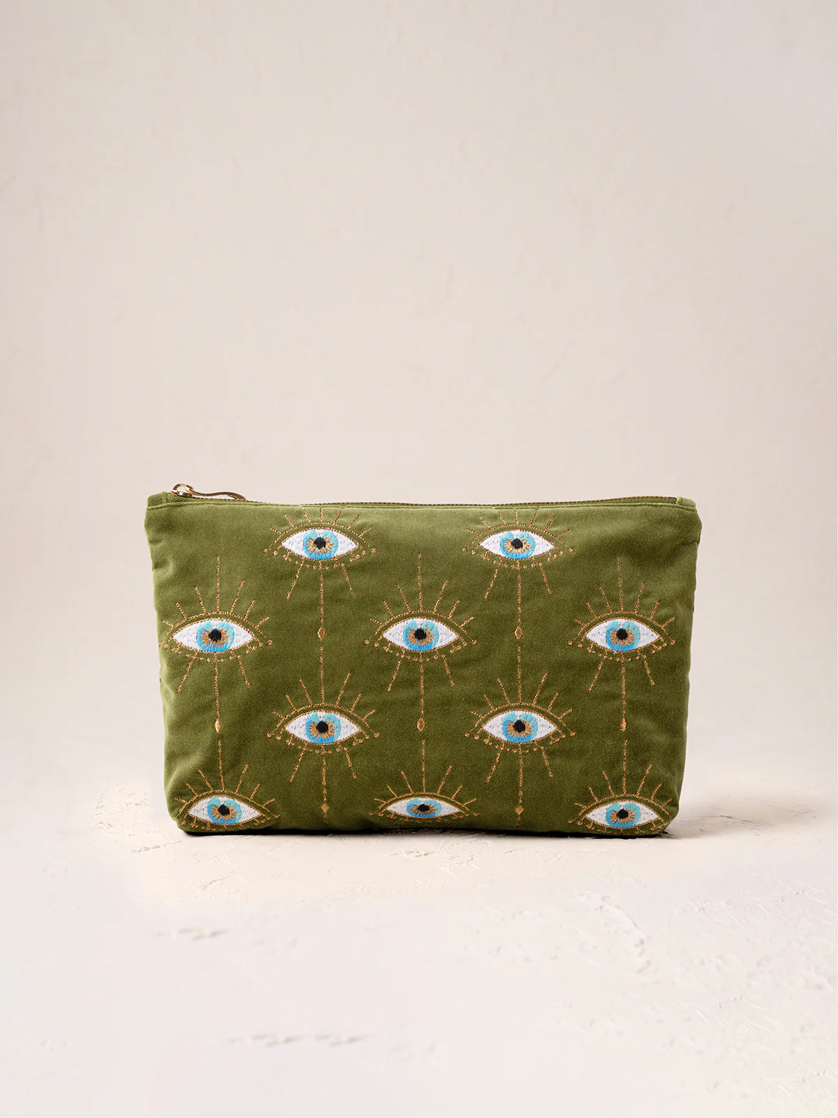 Elizabeth Scarlett Velvet Everyday Pouch - Garden Green Mystical Eye Design | Premium Makeup Bag & Travel Organizer | Perfect for Cosmetics, Jewelry & Accessories Storage