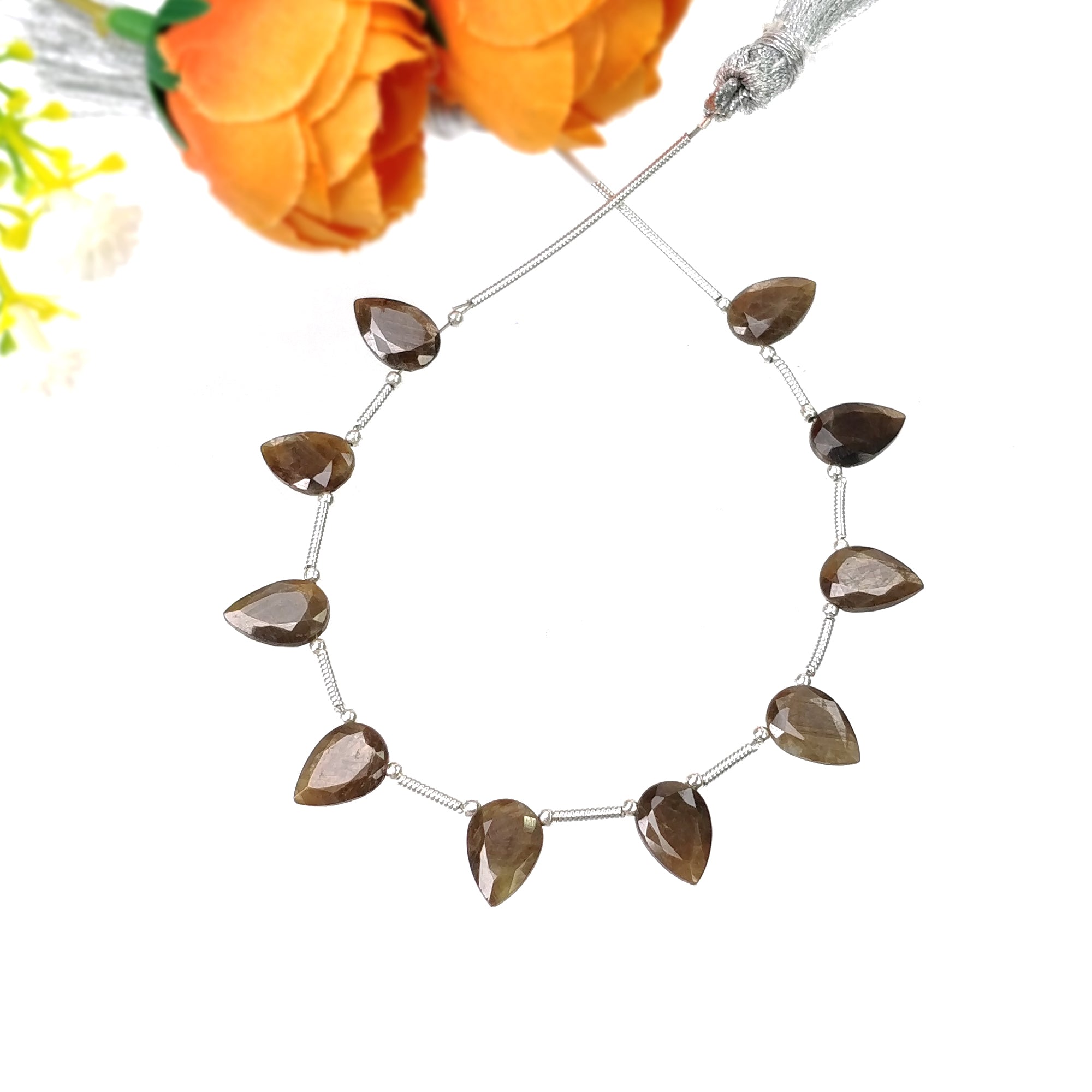 Natural Unheated Golden Brown Chocolate Sapphire Gemstone Loose Beads - 27.00cts Pear Shape Faceted Beads 10x7mm for Jewelry Making, DIY Crafts & Beading Projects