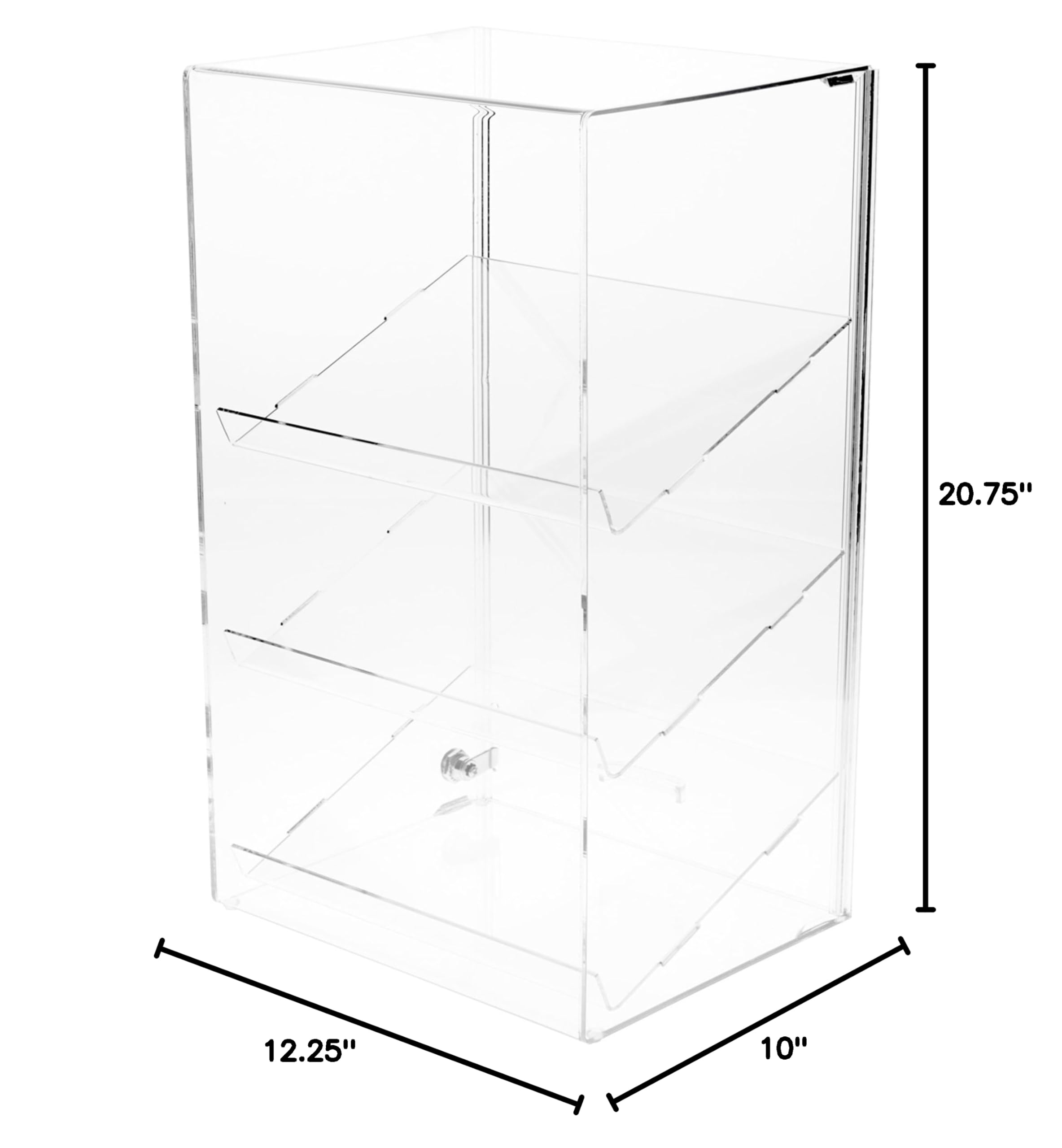 Plymor Clear Acrylic Locking Display Case with Sliding Back & 3 Angled Shelves - 20.75