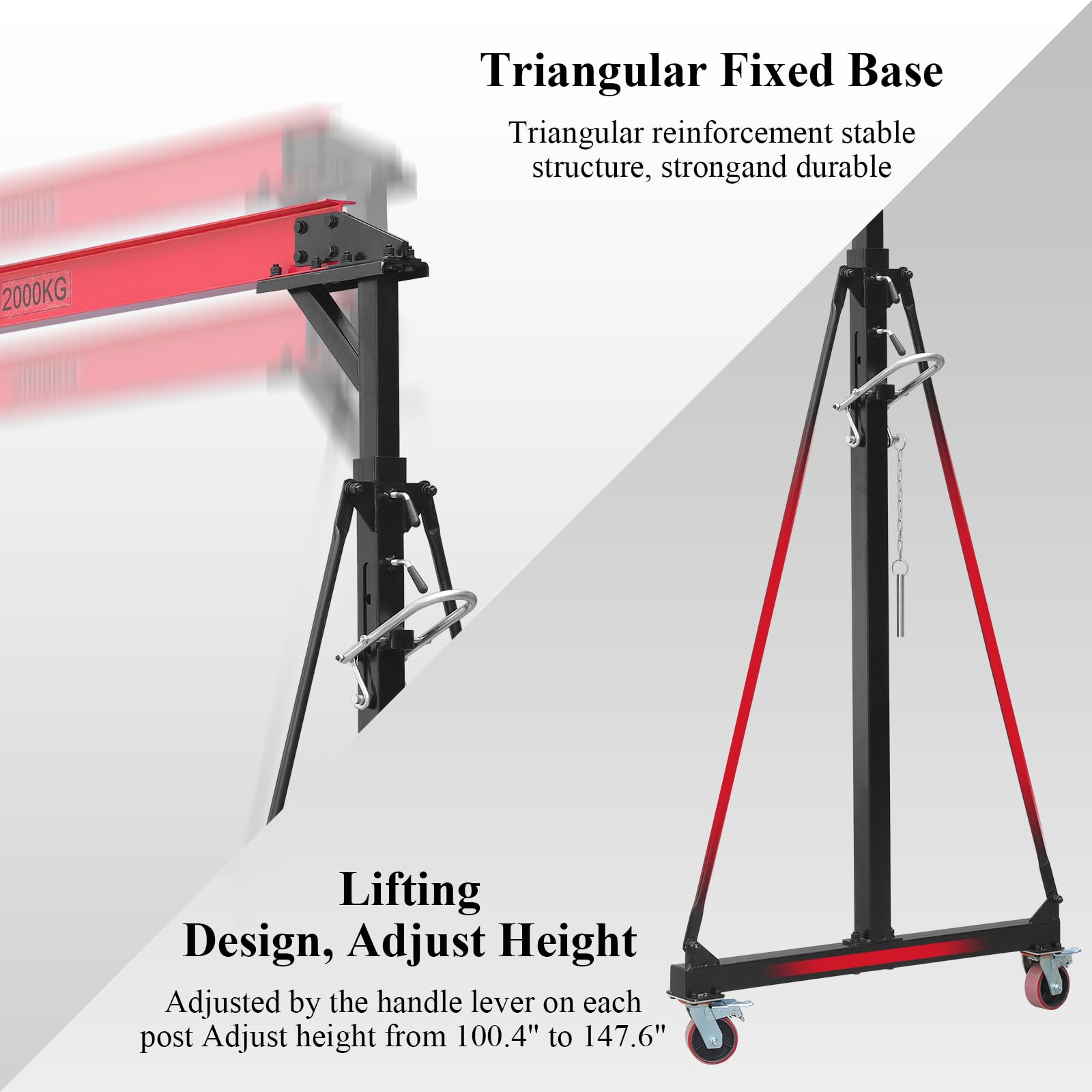 2 Ton Adjustable Gantry Crane - 4400 lbs Capacity Heavy Duty Portable Hoist with 100.4