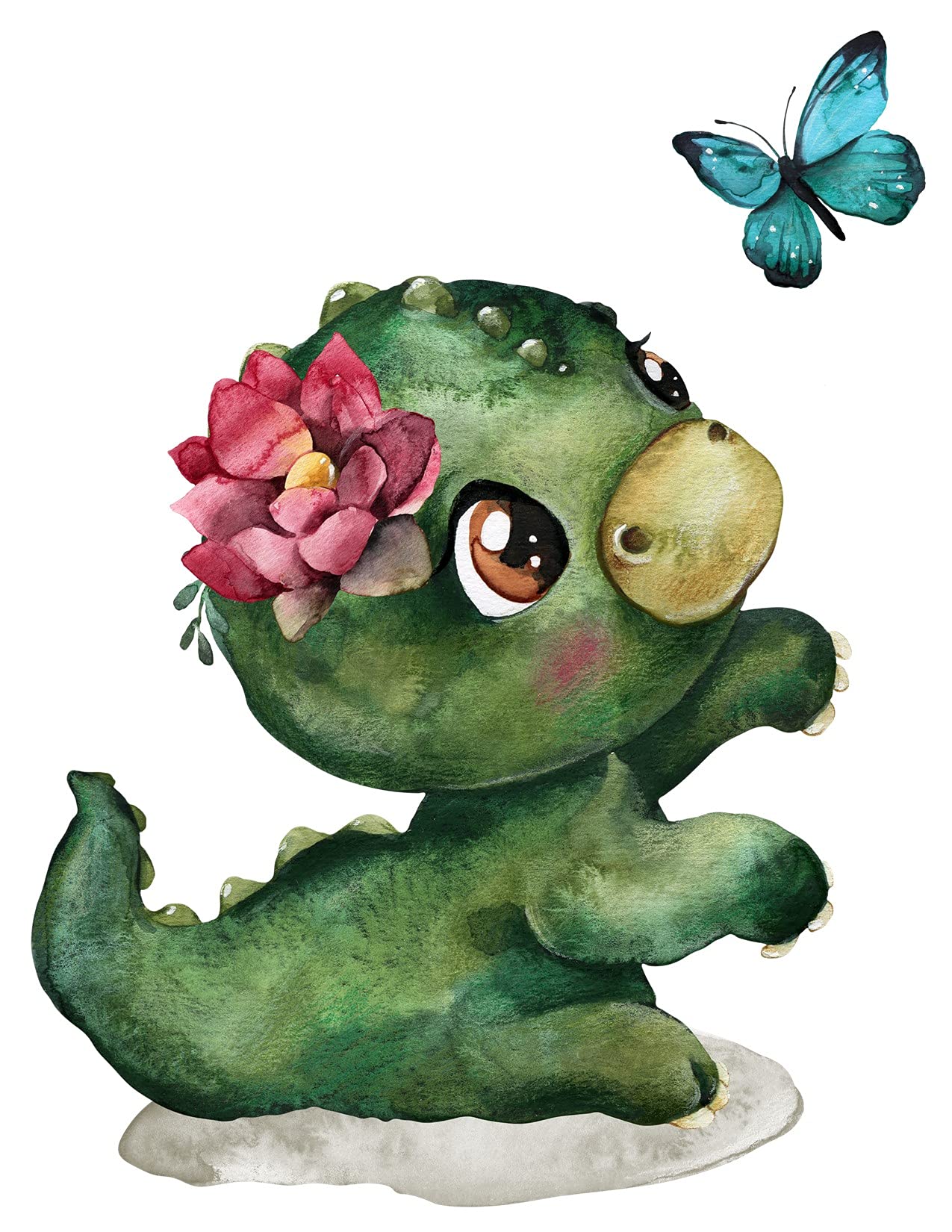 Personalized Baby Girl Dinosaur Nursery Decor - Set of 4 Unframed Wall Art Prints with Inspirational Quote 