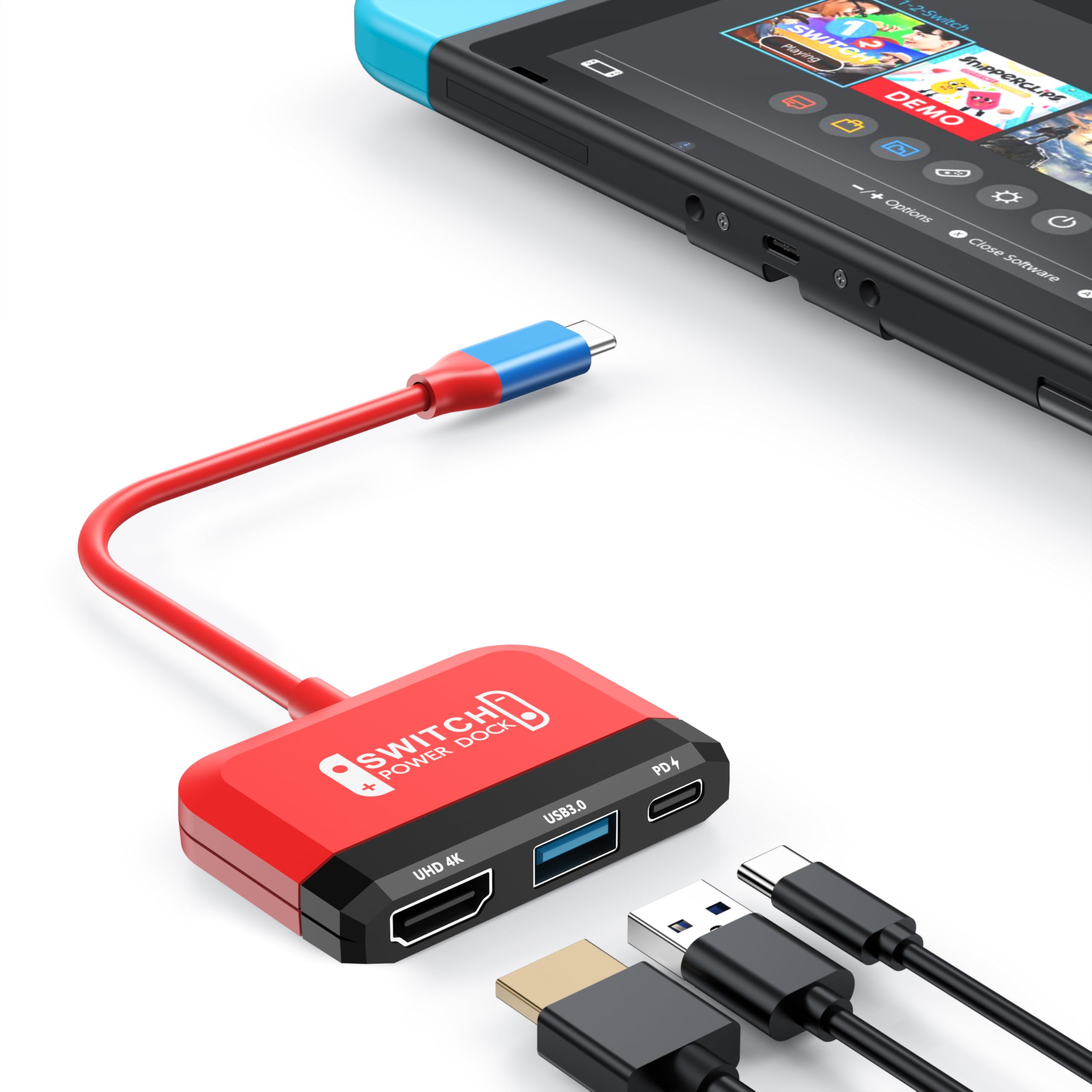 RREAKA 3-in-1 Nintendo Switch OLED Dock with 4K HDMI, USB 3.0 Port & 100W Type-C Charging - Portable Switch TV Adapter & Docking Station for Travel - Compatible with Samsung Dex S24 & MacBook - Perfect for Gaming, Work & Entertainment on the Go