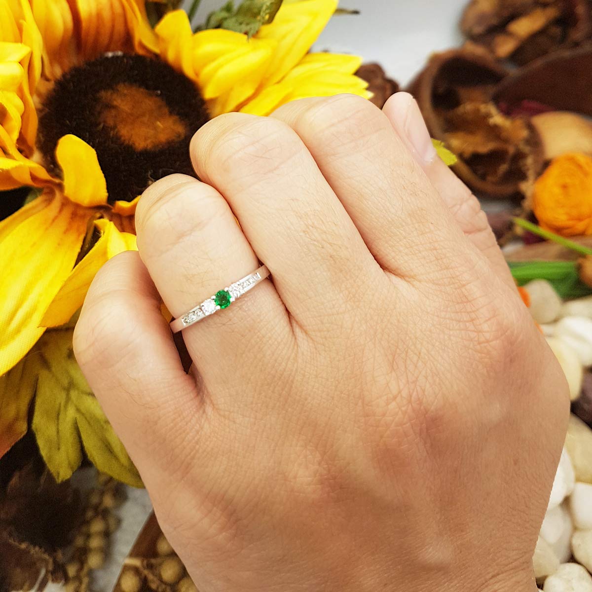 Dazzlingrock Collection 14K Solid White Gold Round Emerald & White Diamond 3 Stone Women's Engagement Ring – Perfect for Bridal, Wedding, and Anniversary Gifts