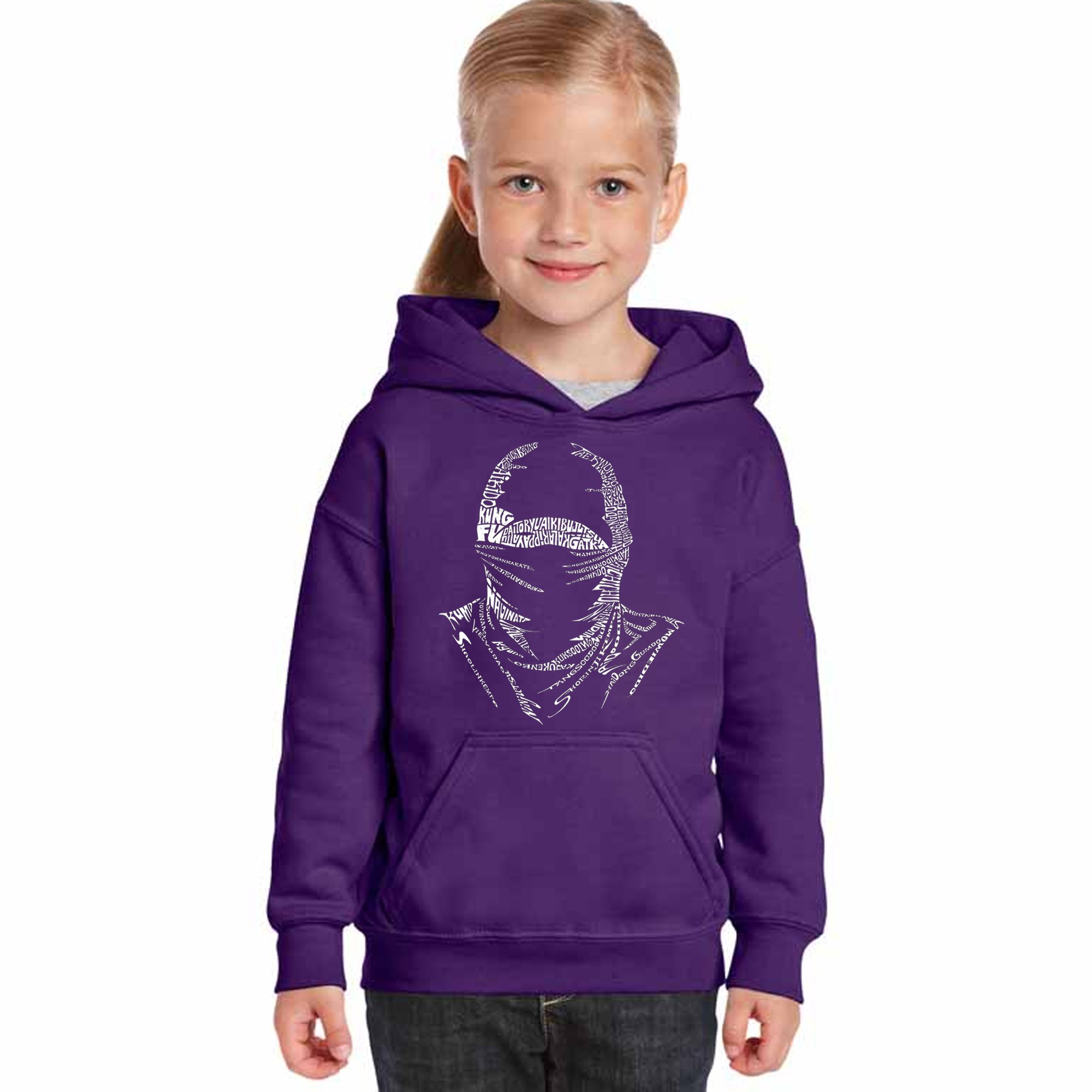 Girl's Ninja Word Art Hooded Sweatshirt - Trendy LA Pop Art Style Pullover for Teens - Perfect for School, Streetwear & Casual Outfits