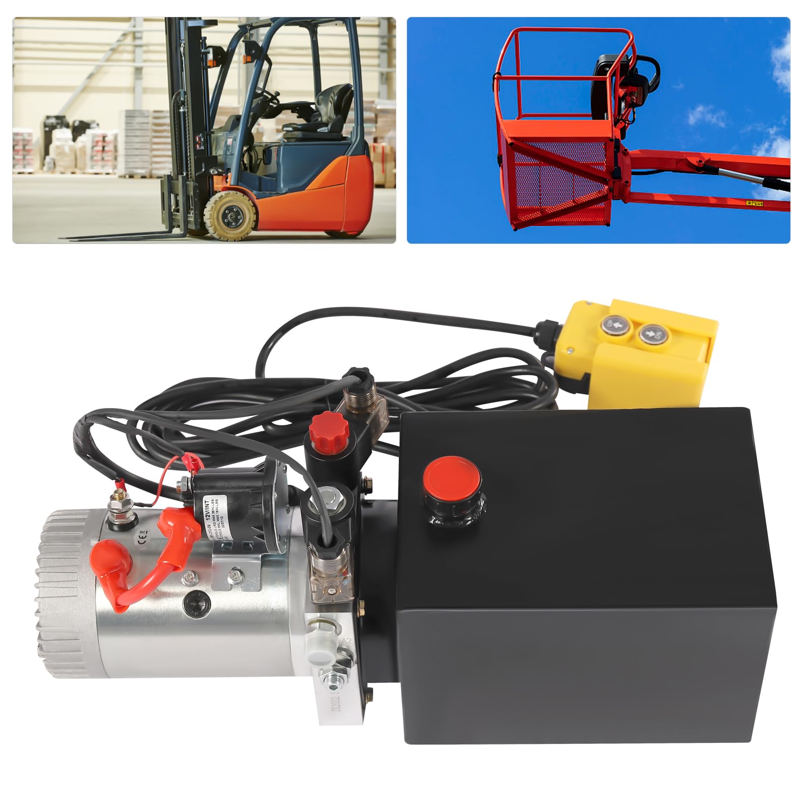 12V DC Double Acting Hydraulic Power Unit - 8 Quart Steel Oil Tank with 3KW Powerful Motor & Remote Control - Ideal for Dump Trailers, Car Lifts, Log Splitters, and Heavy Equipment Maintenance