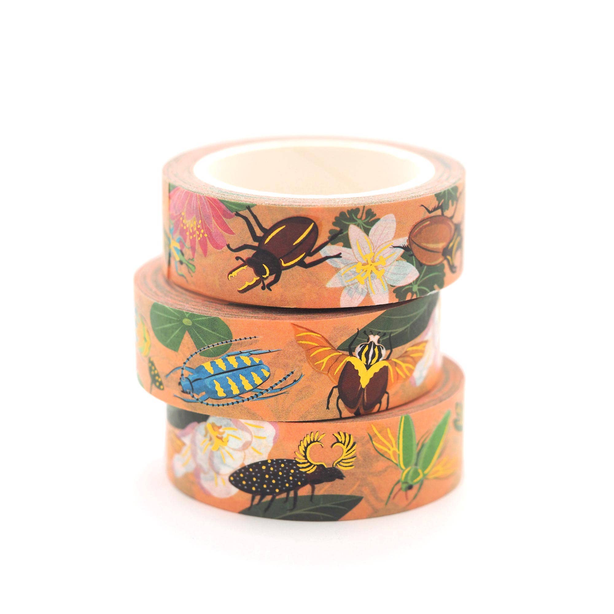 Beetle Washi Tape Set - 10 Rolls Colorful Japanese Decorative Paper Tape for Scrapbooking, Journaling, DIY Crafts, Gift Wrapping & Home Decor