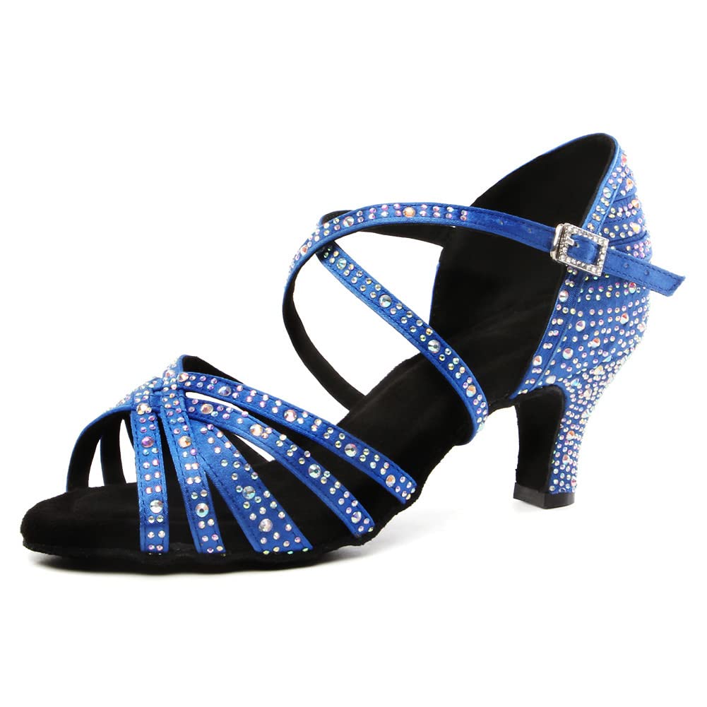 SWDZM Women's Rhinestone Latin Dance Shoes - Salsa Ballroom Practice & Performance Shoes (Model L377-6) | Perfect for Dance Competitions, Weddings & Special Events