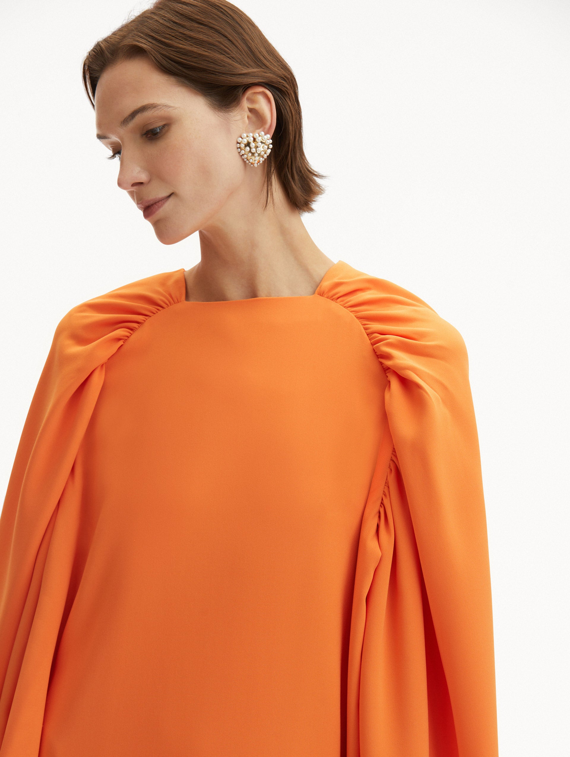 Elegant Ruched Shoulder Georgette Caftan Dress for Women - Perfect for Beach Cover Up, Summer Vacation, and Boho Chic Outfits