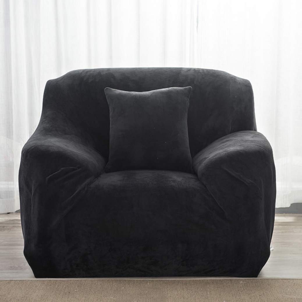 Soft Velvet Universal 1-Seater Sofa Slipcover - Machine Washable Stretch Couch Cover for Armchairs in Black | Pet & Kid-Friendly Living Room Furniture Protector for Home Decor