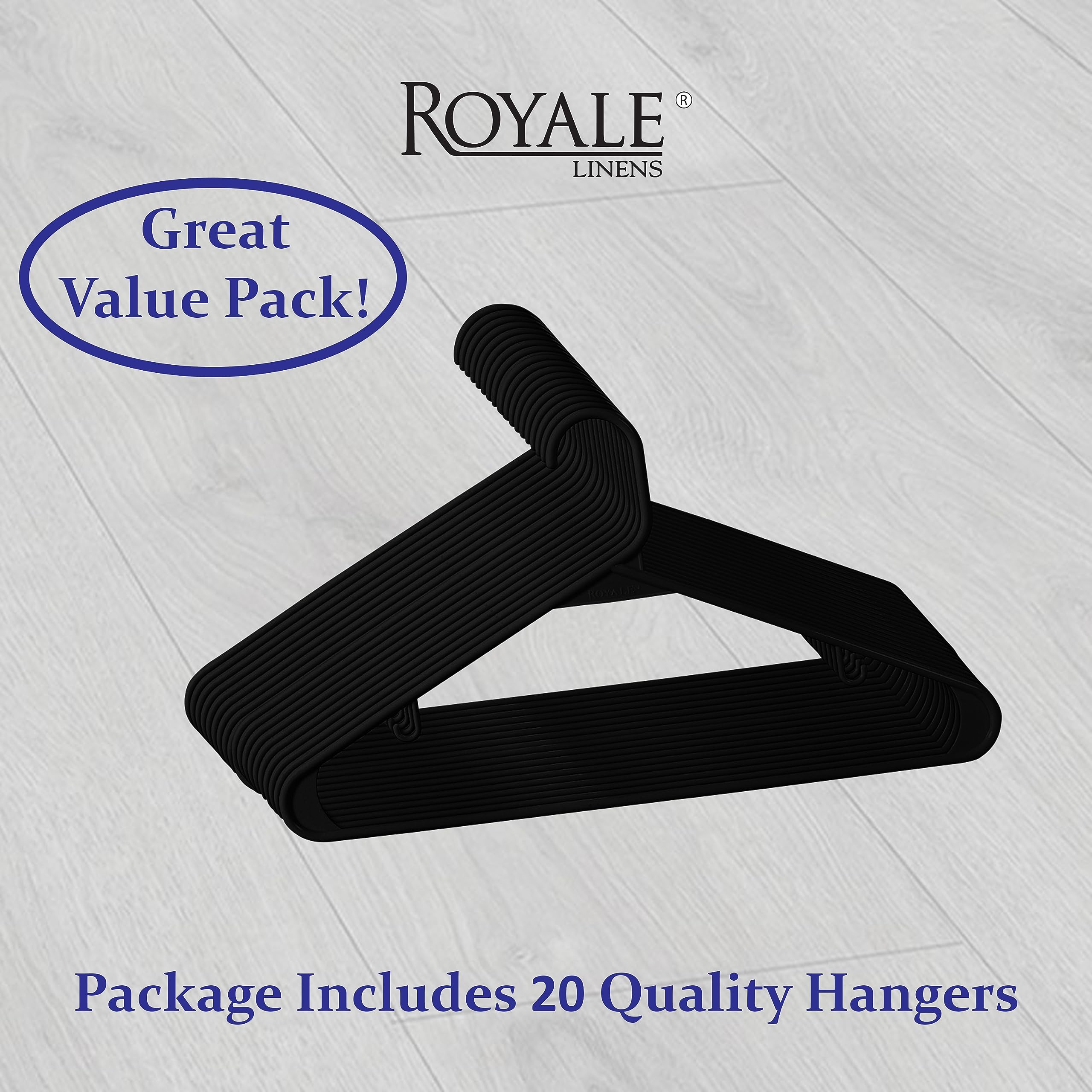 20 Pack ROYALE Heavy Duty Plastic Clothes Hangers with Hooks - Space Saving Black Coat Hangers for Tops, Dresses, Shirts, Pants & Skirts - Perfect for Closet Organization & Retail Store Display (20 Pack, Black)