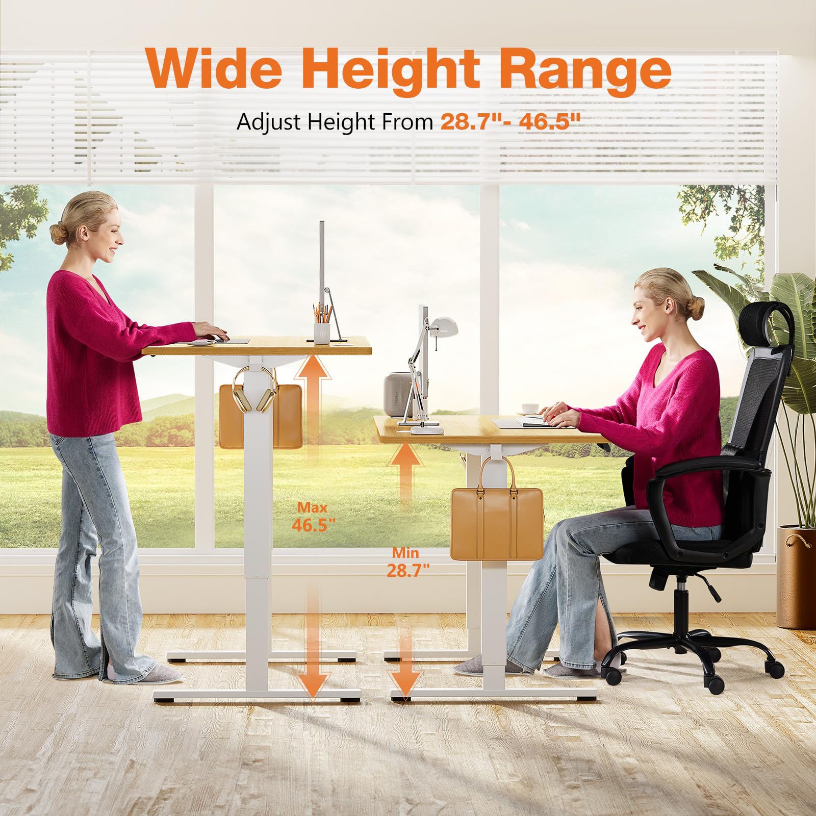 Sweetcrispy Electric Adjustable Height Standing Desk - 63 x 24 inch Sit Stand Desk with Splice Board, Ergonomic Home Office Computer Table with 2 Hooks & Cable Management for Work, Study, and Gaming