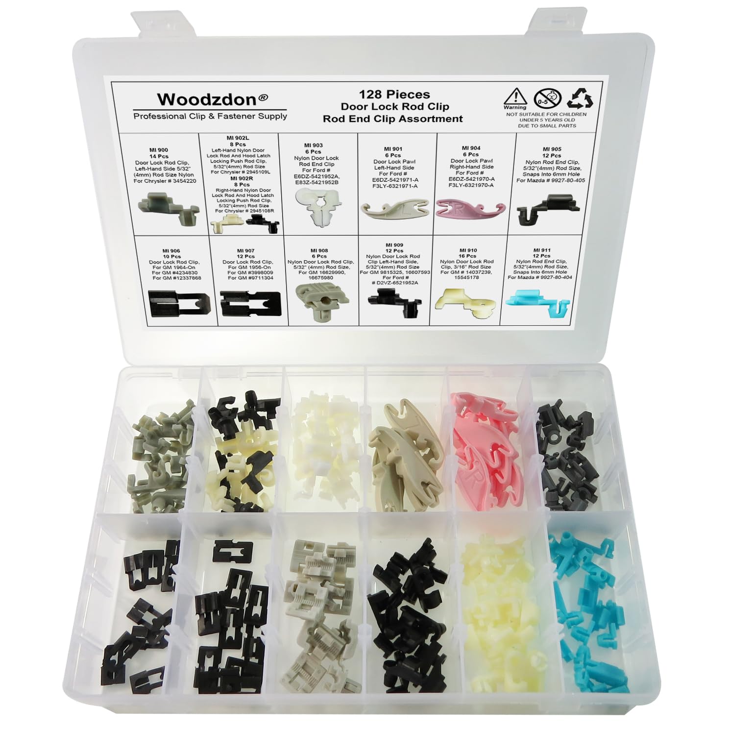 128 Pcs Door Lock Rod End Clip Assortment - Compatible with 5/32