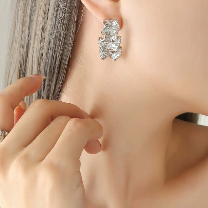 18K Gold Crinkle Huggie Hoop Earrings for Women | Trendy Everyday & Party Jewelry | F219