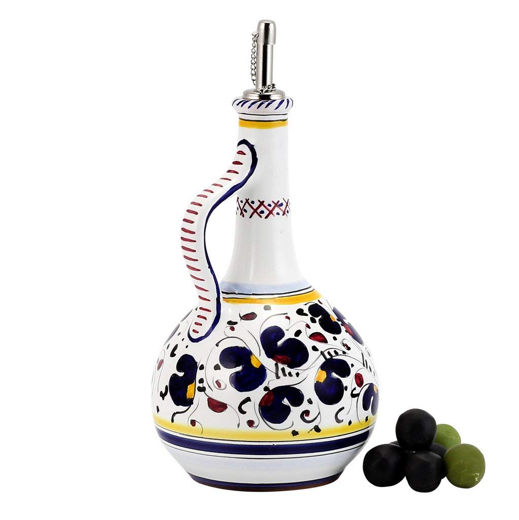 Authentic Hand-Painted Deruta Italy Olive Oil Bottle [1041-Orb] - Original Design, Certificate of Authenticity | Premium Kitchen Decor & Gourmet Gift Idea for Cooking Enthusiasts