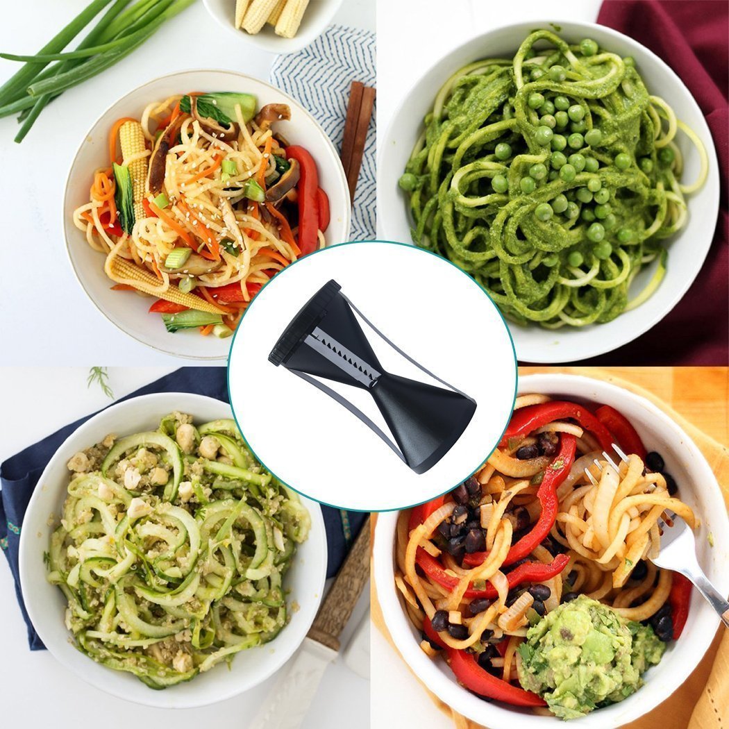 4-in-1 Vegetable Spiralizer with Interchangeable Blades | Zucchini Noodle Maker for Healthy Pasta | Includes Free Ceramic Peeler & Cleaning Brush | Perfect for Low-Carb, Keto, Vegan Diets & Meal Prep | Black