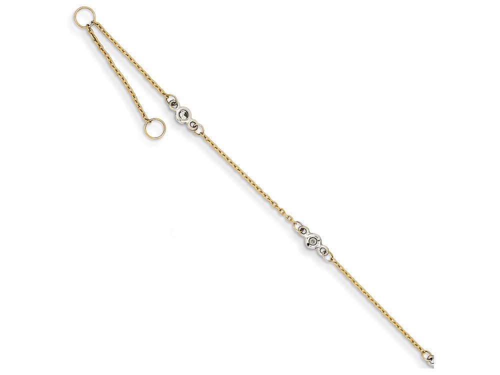 14K Two-Tone Gold CZ Anklet Bracelet - 9 Inch with 1 Inch Extension - Elegant Adjustable Ankle Chain for Women - Perfect for Beach, Parties & Everyday Wear