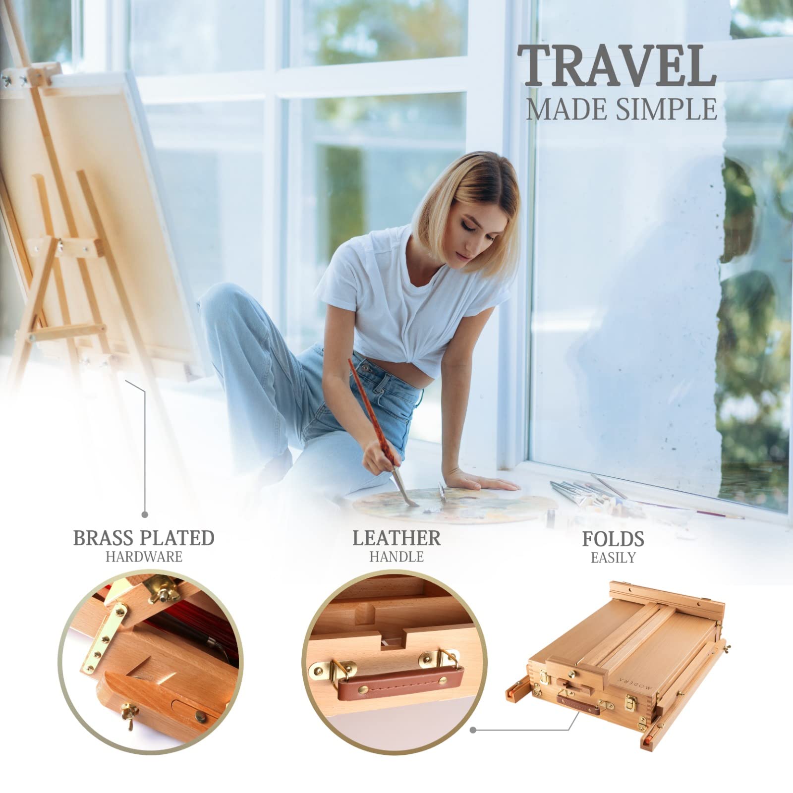 Professional French Easel Acrylic Painting Set - Deluxe Artist Supplies Kit with Coronado Style Wooden Field & Studio Sketch Box Easel | Includes Stretched & Panel Canvases, Premium Brushes, Knives, Palettes | Perfect for Outdoor Plein Air Painting, Studio Artwork & Art Classes