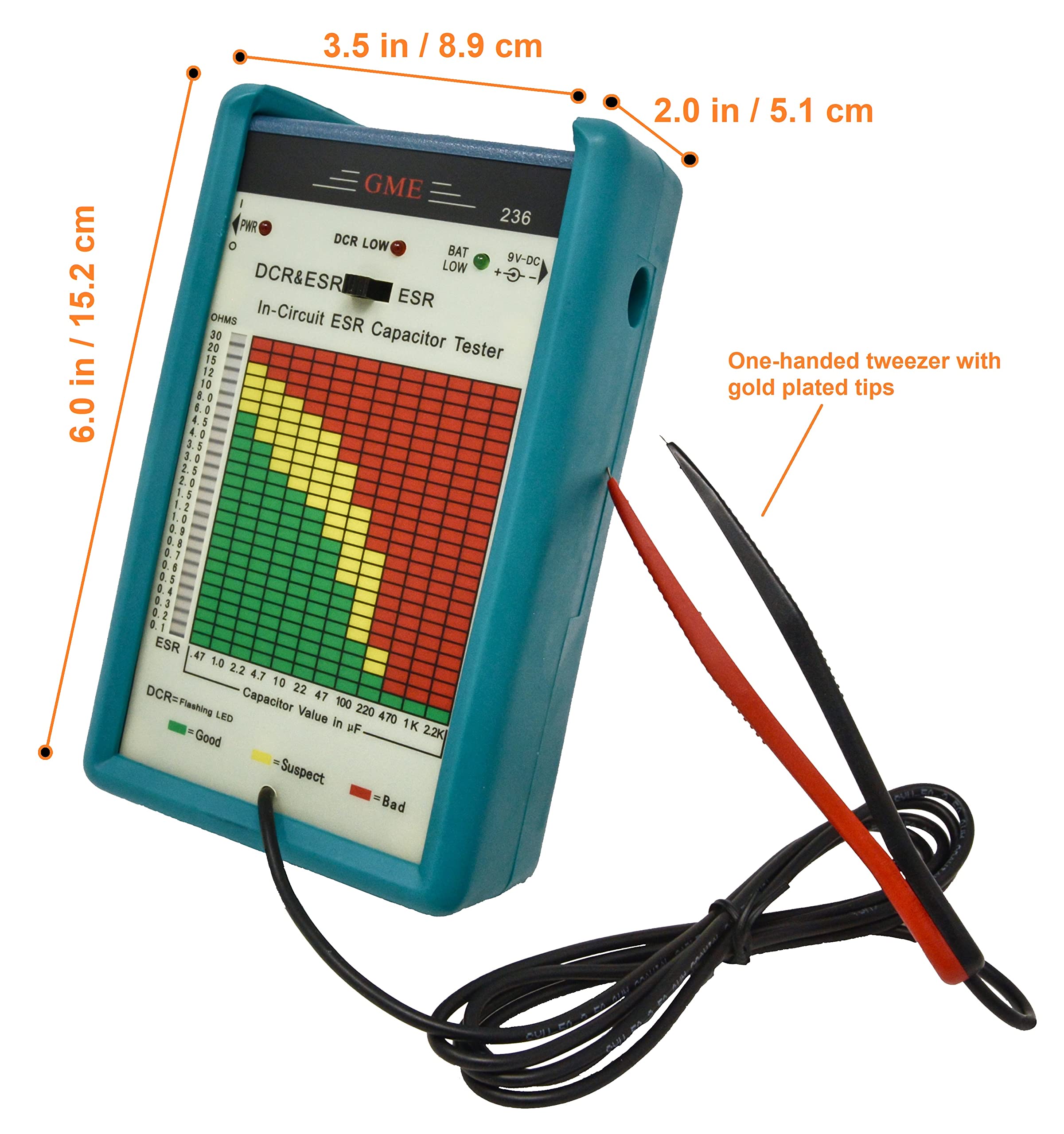 GME Professional in-Circuit ESR Capacitor Tester - Digital Capacitance ESR Meter - USA Designed Electronics Testing Tool for Circuit Board Repair and Maintenance