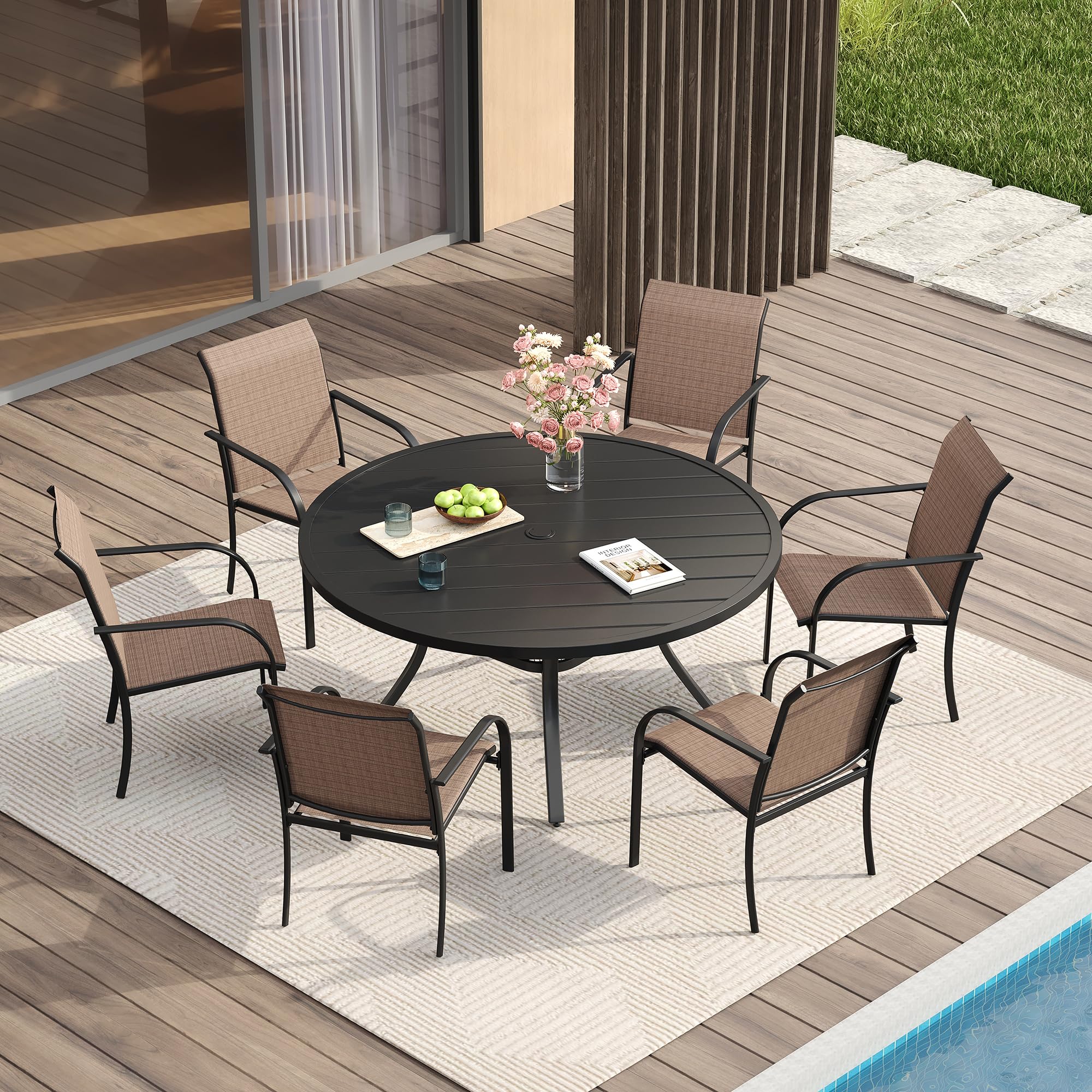 VICLLAX 4-Piece Stackable Patio Chairs Set for Outdoor, Brown - Durable Garden Furniture for Backyard, Poolside, Deck & Balcony Use