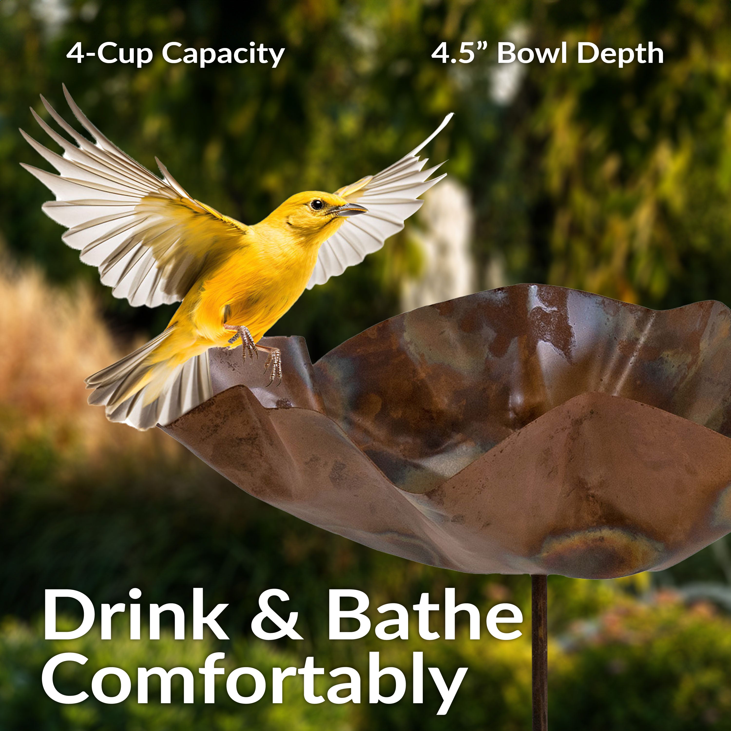 Staked Copper Bird Bath with Decorative Bird Figurine - 34.25 Inch Outdoor Garden Decor for Birds & Wildlife - Perfect for Backyard, Patio & Lawn Decoration