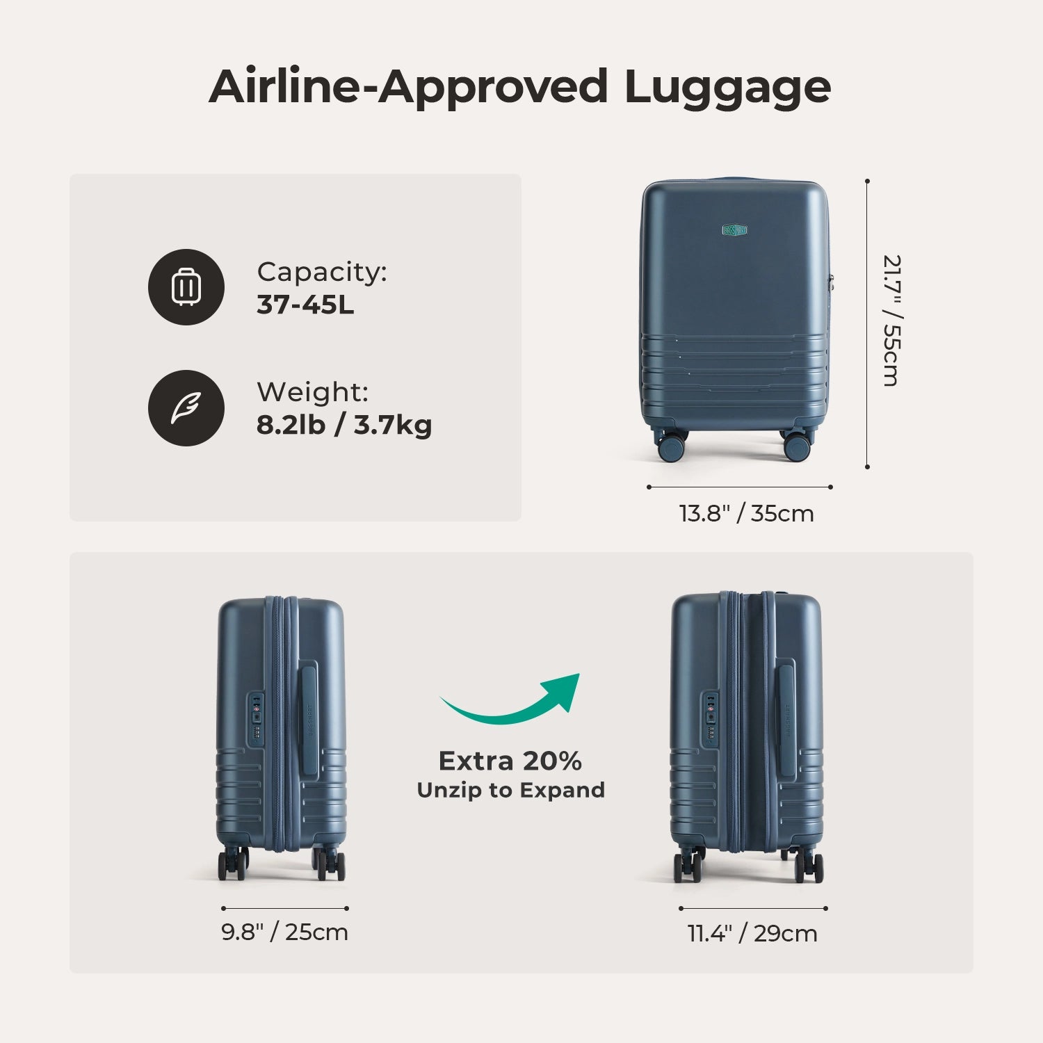 Getaway 20 Carry On Luggage - Lightweight Travel Suitcase for Airplane Cabin Size - Perfect for Weekend Trips & Business Travel