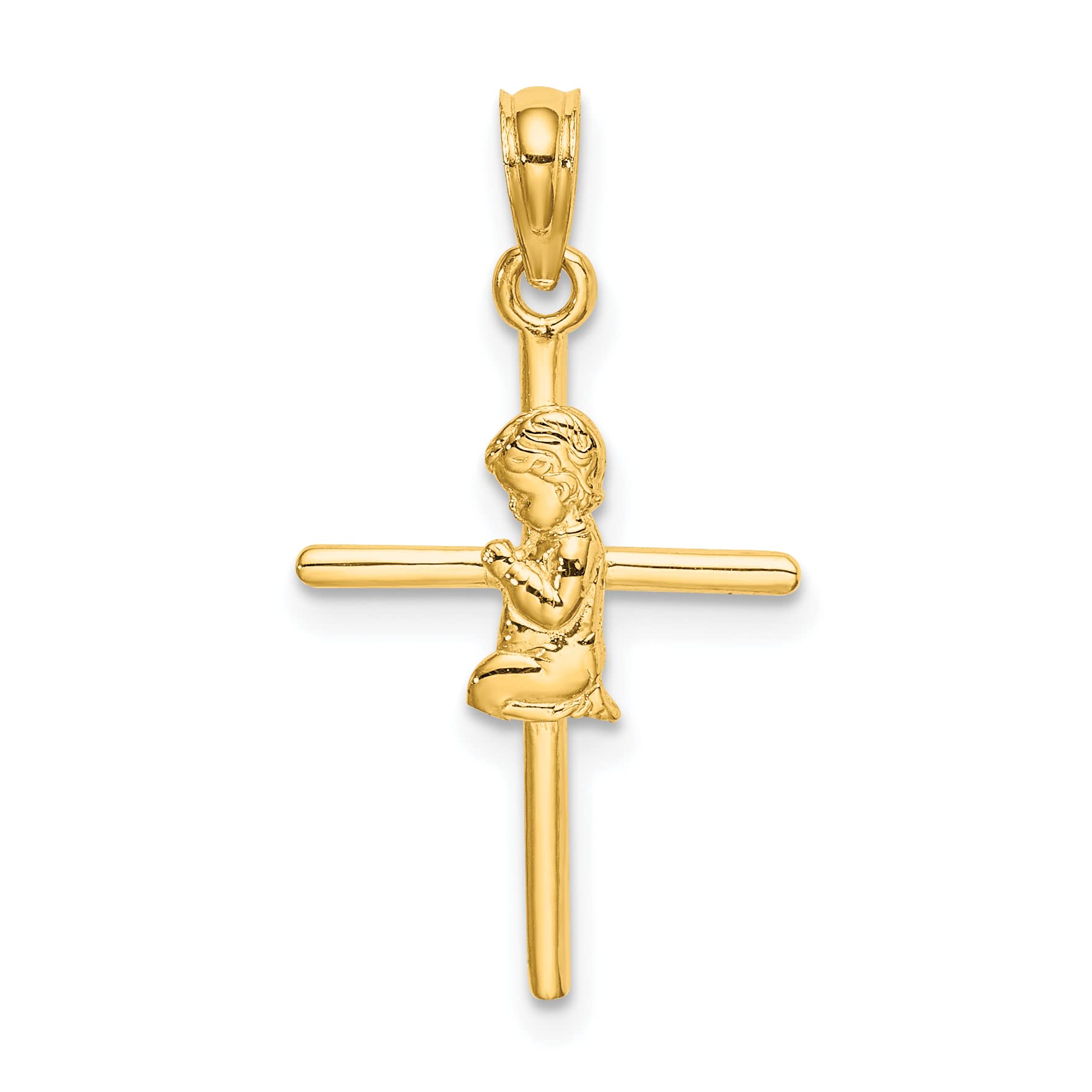 10K Yellow Gold Praying Boy Cross Charm Pendant - Elegant Religious Jewelry for Women & Men - Perfect for Baptism, First Communion, Confirmation & Daily Wear