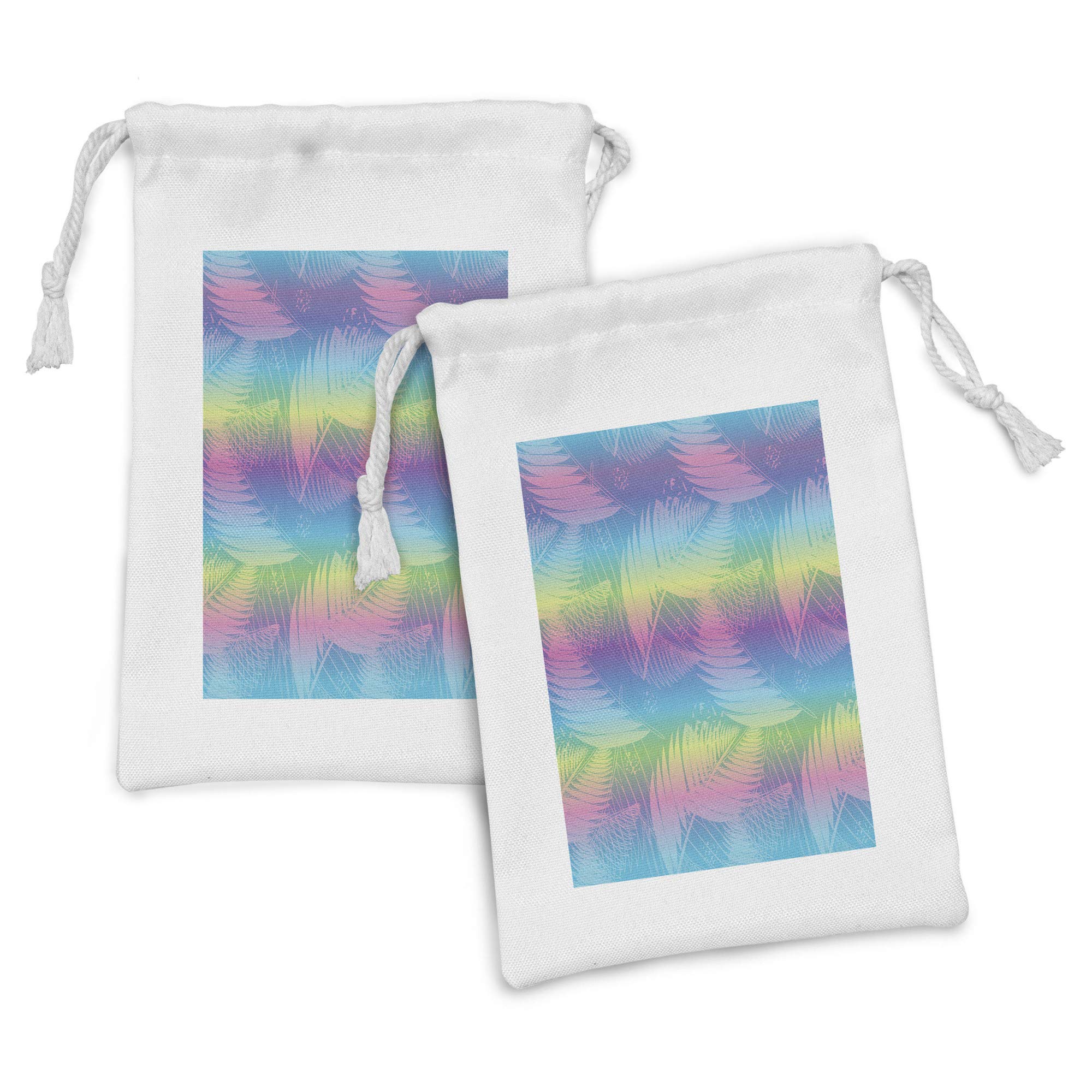 Ambesonne Rainbow Ombre Fabric Pouch Set of 2 - Tropical Exotic Branches & Abstract Lines Drawstring Bags (9