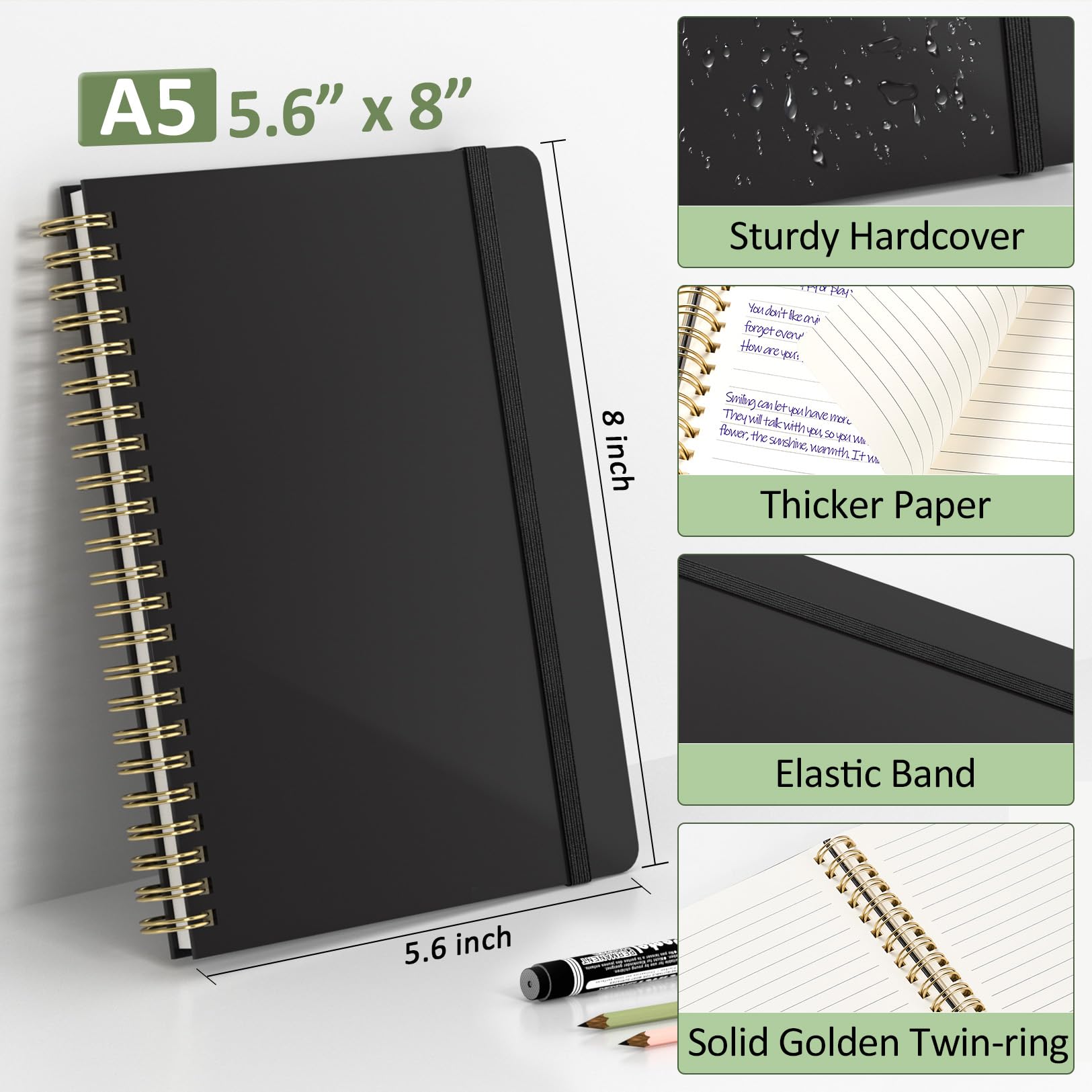 Premium 2-Pack Lined Spiral Notebook Set - A5 Hardcover Journal with 100GSM Thick Paper for Women & Men | College Ruled Writing Notebook for School, Office, Work & Note Taking | Perfect Gift for Students & Professionals (Pink)