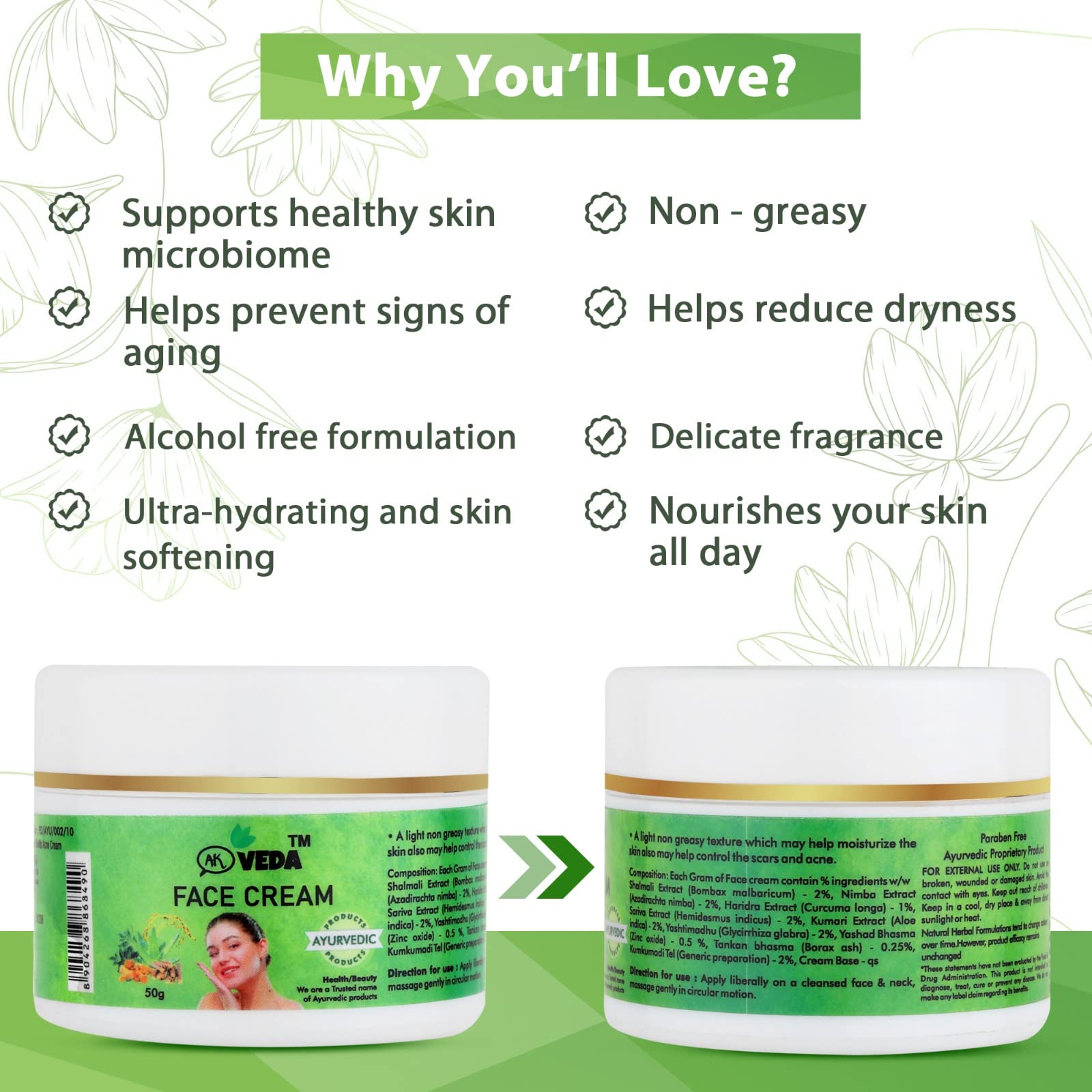 AK VEDA Anti-Aging Face Cream for All Skin Types - Deep Cleansing, Firming & Brightening Moisturizer (50g) | Day & Night Skincare Routine for Glowing Complexion