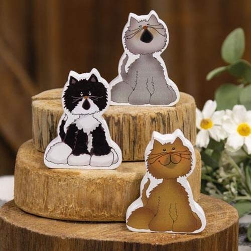 Set of 3 Handmade Wooden Cat Shelf Sitters - Unique Cat Lover Gift - Chunky Kitty Decor for Home & Office - Perfect for Bookshelves, Desks and Windowsills